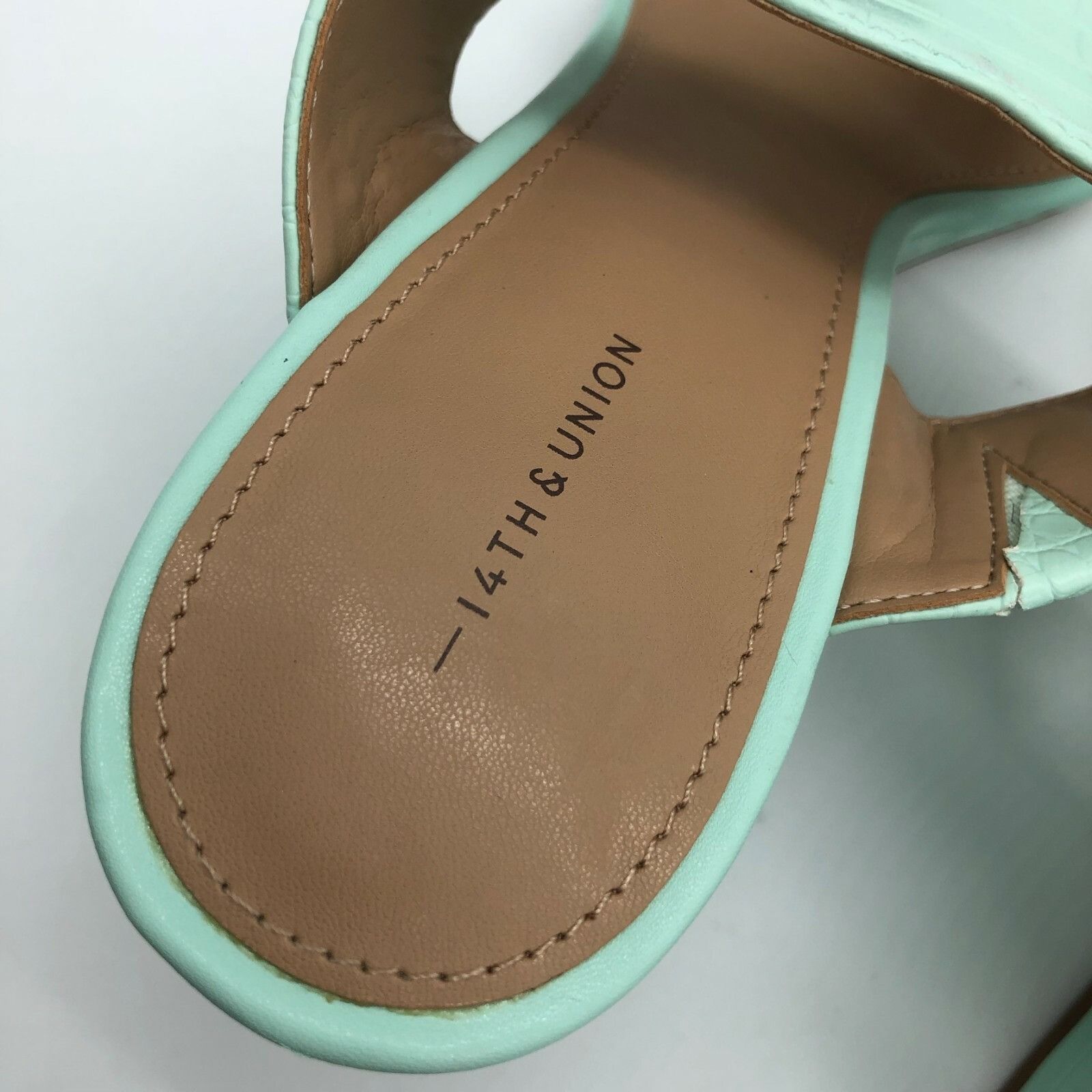 Nordstrom 14th & Union Sandals Wedge Heel Slip On Open Toe Faux Leathe Size US 9.5 / IT 39.5 - 4 Thumbnail