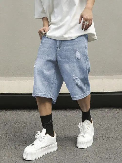Jean Jorts Vintage Washed Distressed Denim Size US 34 / EU 50 - 1 Thumbnail