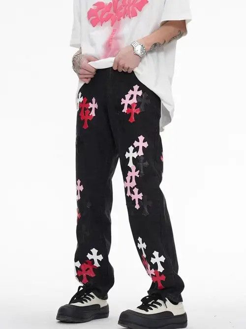 Jean High street cross patch embroidered jeans Size US 32 / EU 48 - 4 Thumbnail