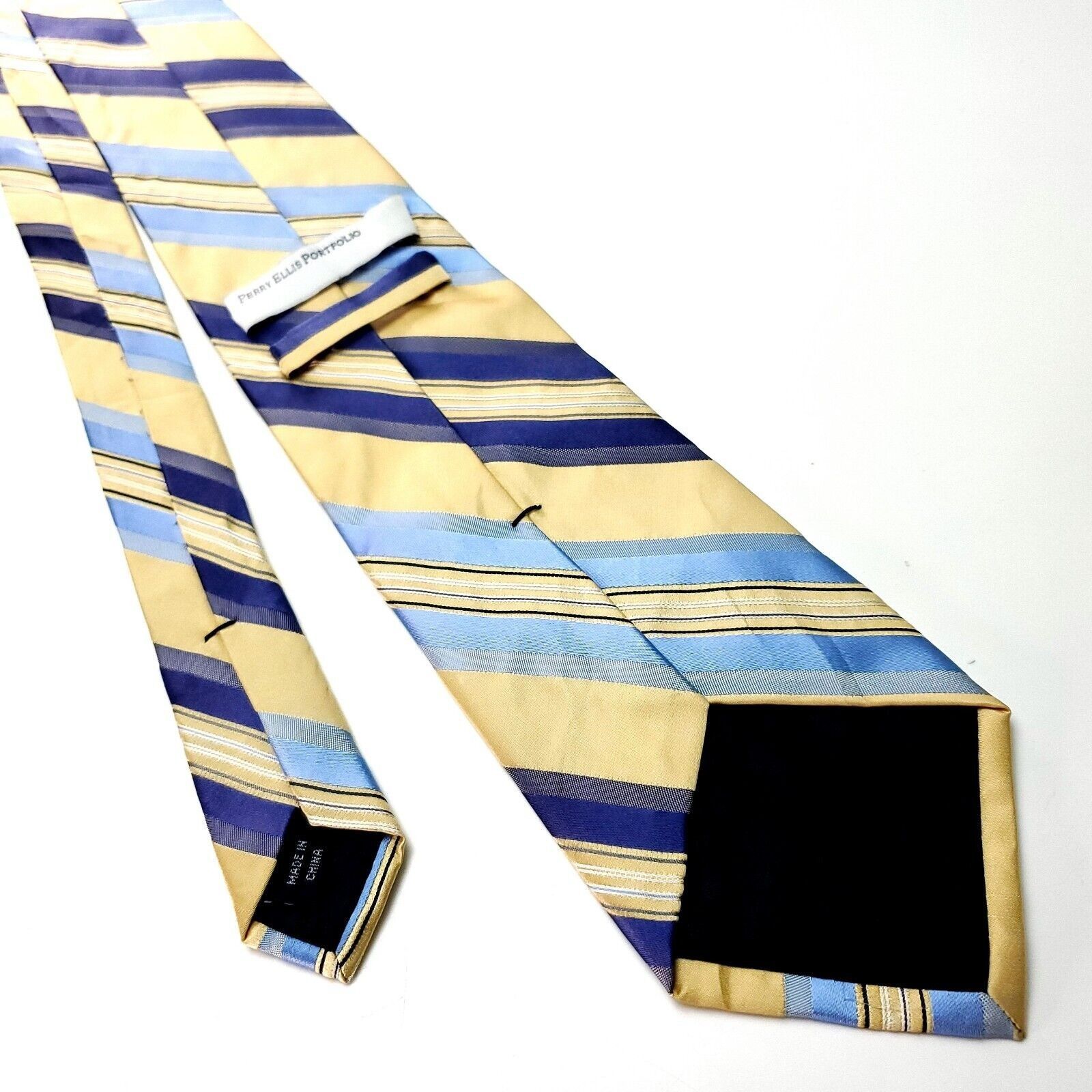 Perry Ellis Perry Ellis Portfolio Yellow/Beige & Blue Silk Tie Woven Reg Size ONE SIZE - 3 Thumbnail