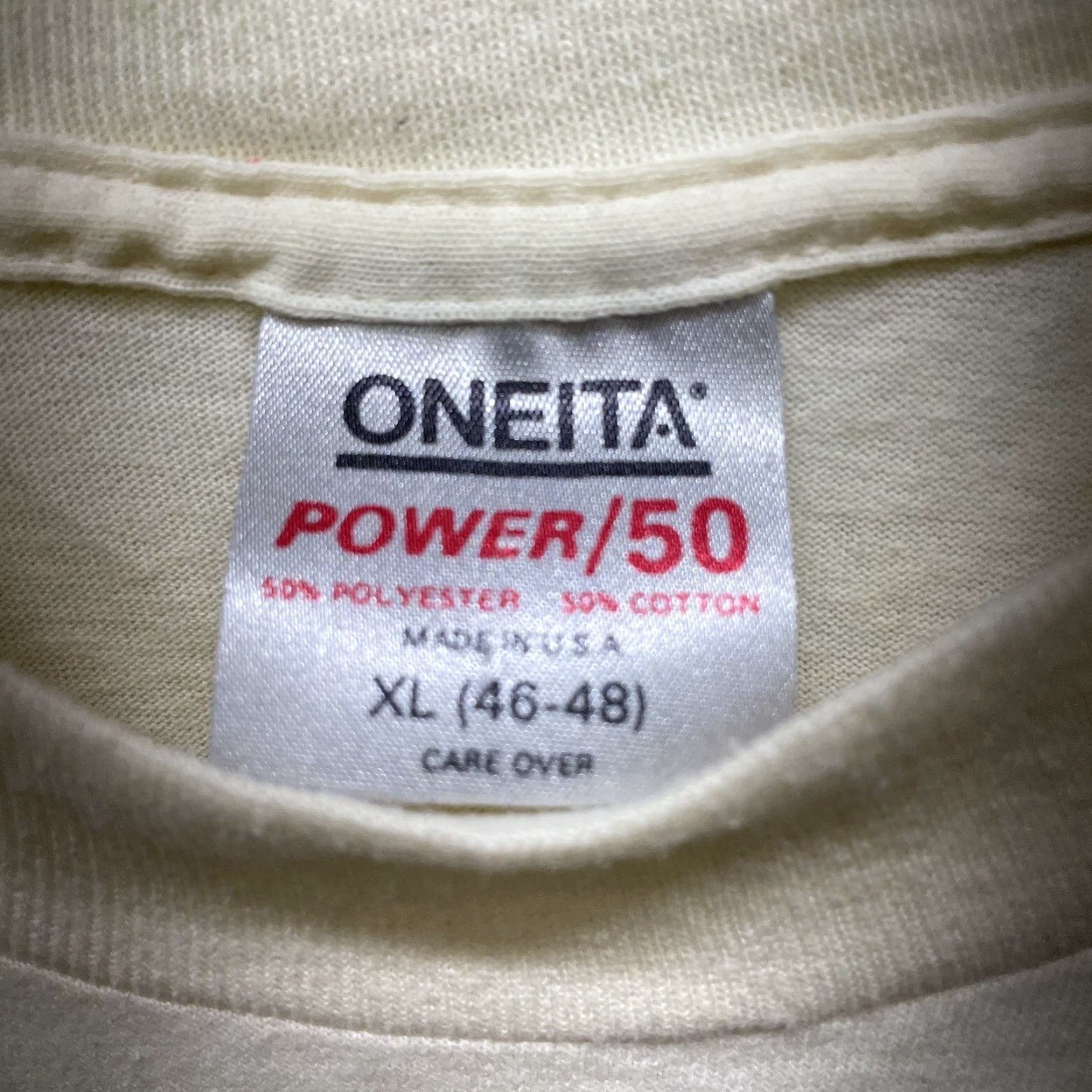 Vintage VTG Oneita SUPER JOHN T-Shirt Mens XL Beige Graphic Stitch USA 1980s 90s Decade Tee Size US XL / EU 56 / 4 - 4 Thumbnail