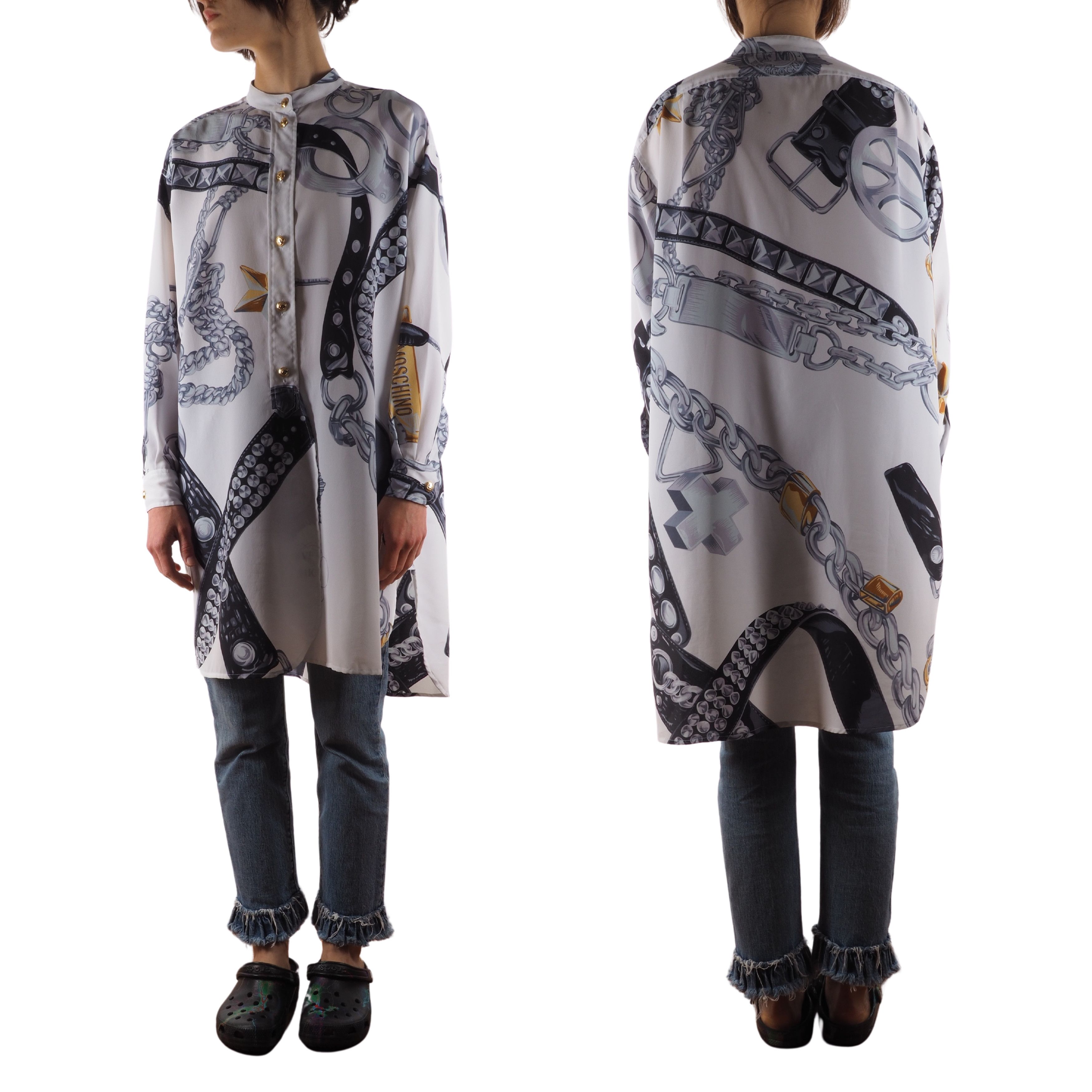 Moschino × Vintage Moschino Vintage Belts Chains Print Long Top Blouse Top Size M / US 6-8 / IT 42-44 - 2 Thumbnail
