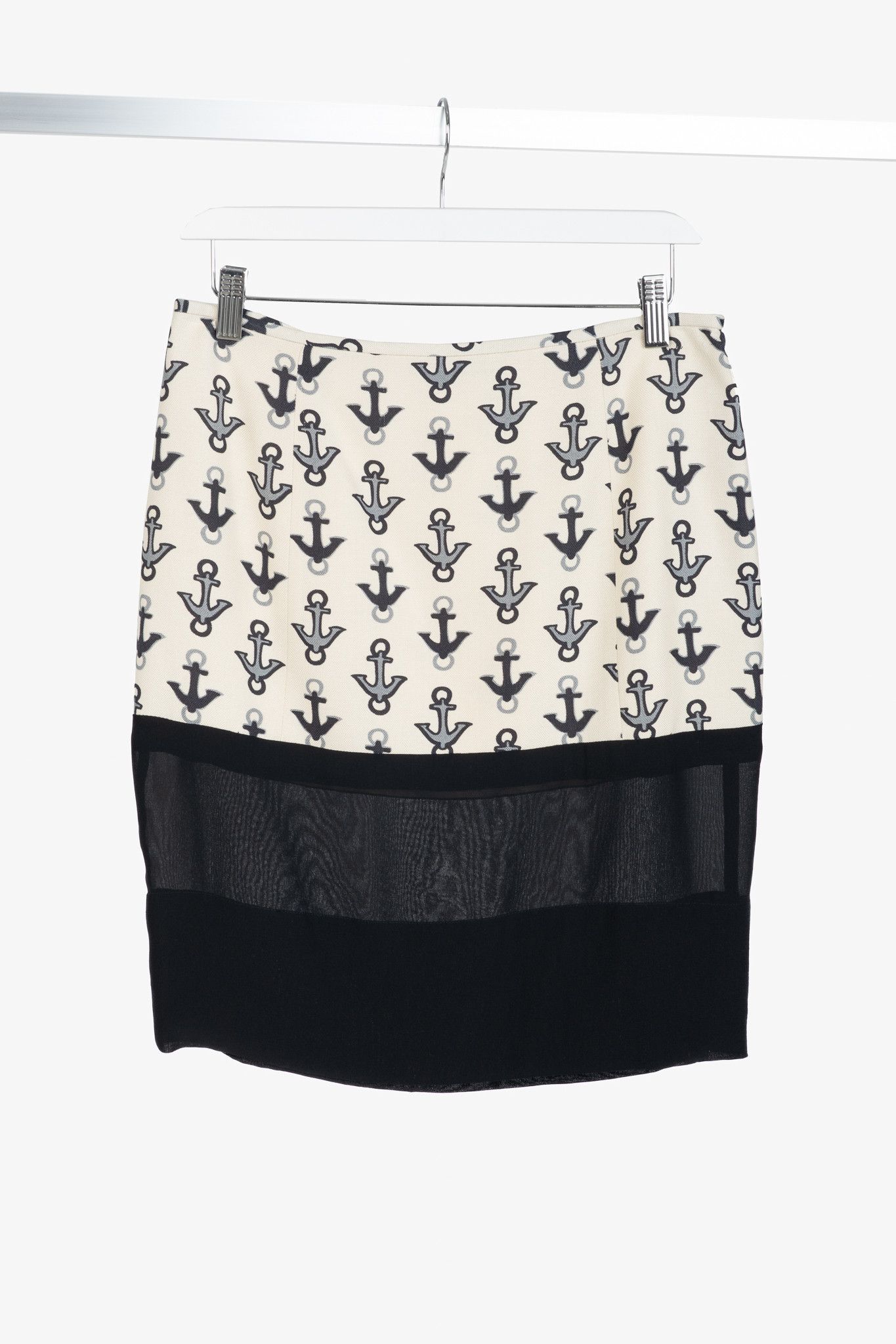 Balenciaga Balenciaga Cream & Black Anchor-Print Silk Mini Skirt Size 29" - 1 Thumbnail