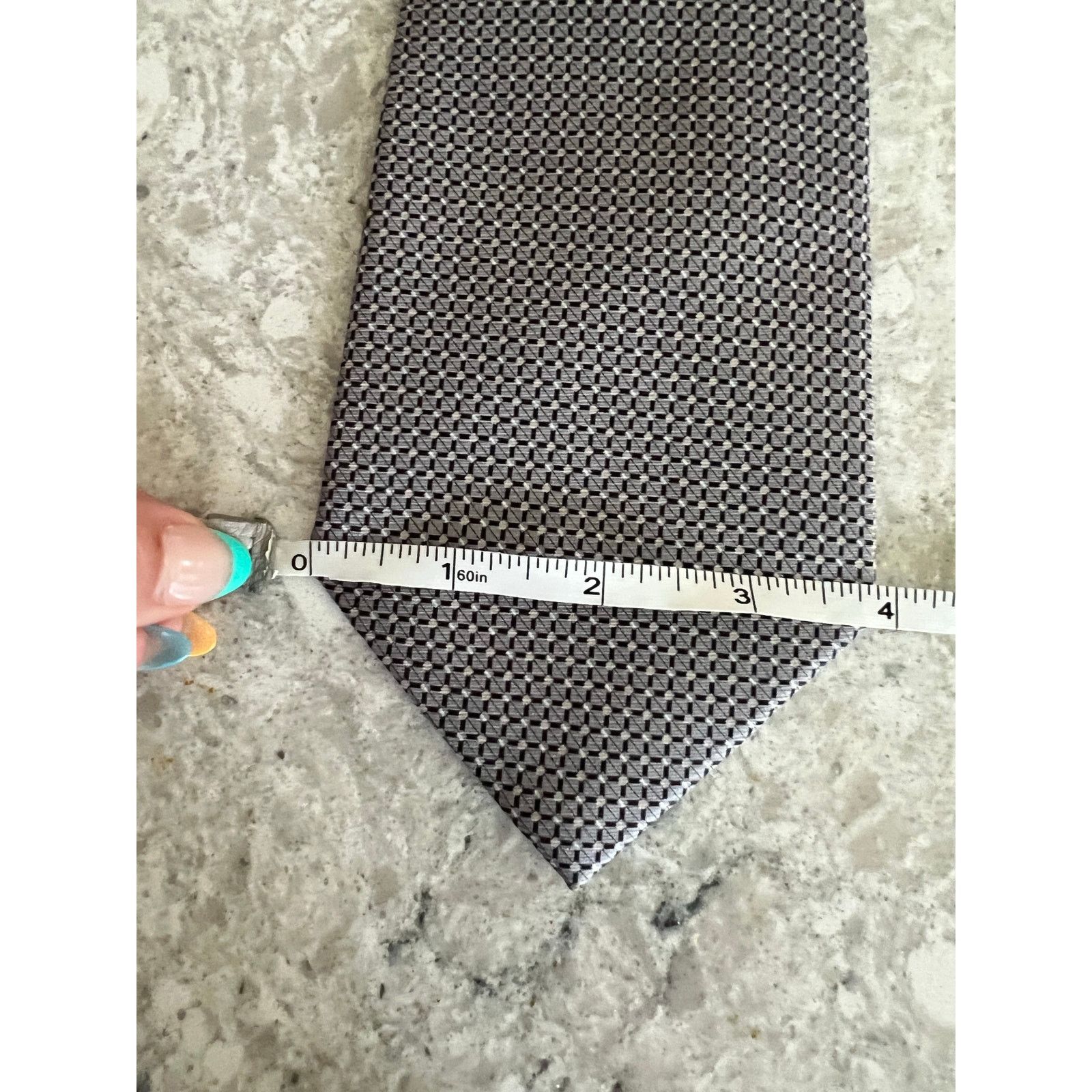 Vintage Bijoux Terner 100% Silk Men's Neck Tie Handmade Silver Black Size ONE SIZE - 8 Thumbnail