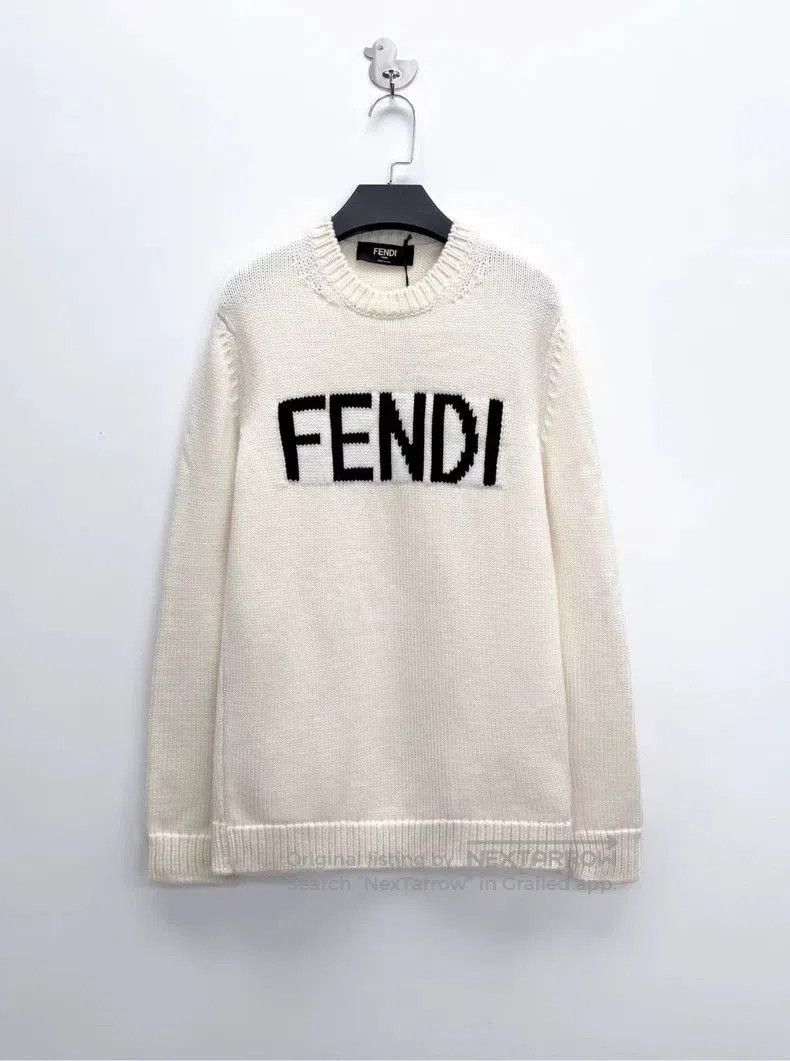 Fendi Fendi Beige Logo Intarsia Knit Sweater. Size US L / EU 52-54 / 3 - 1 Thumbnail