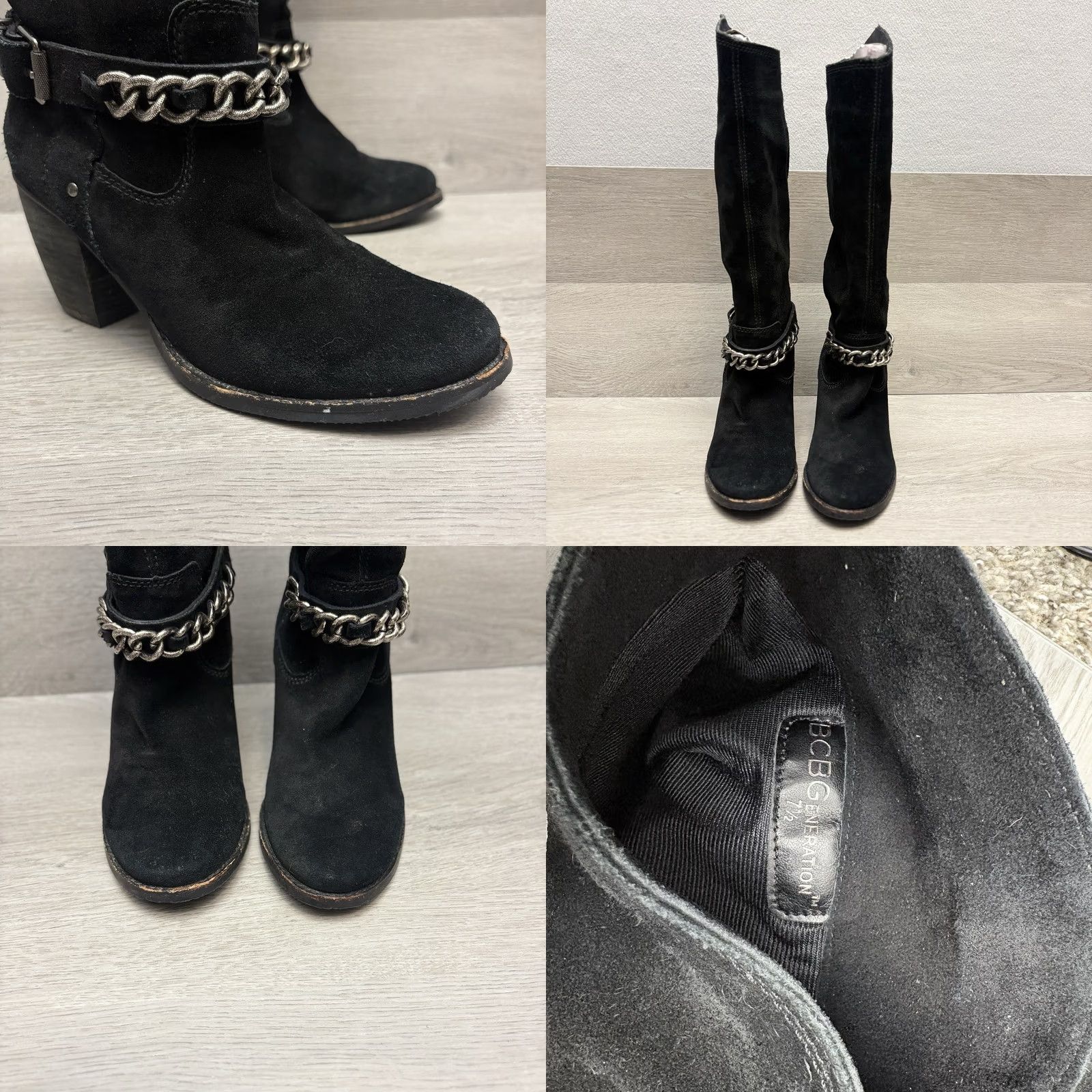 BCBGeneration BCBGeneration Riding Boots Suede Chain Harness Stacked Heel 7.5M Black Size US 8 / IT 38 - 8 Thumbnail