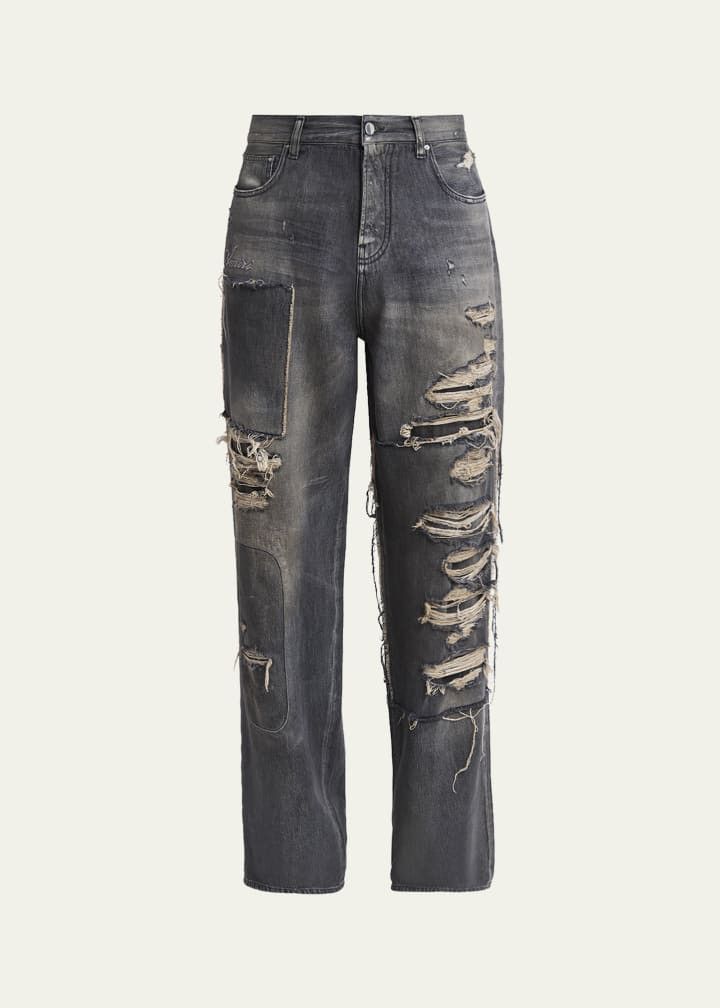 Amiri os11x0326 Distressed Stretch Straight-Fit Jeans in Black Size US 36 / EU 52 - 1 Thumbnail