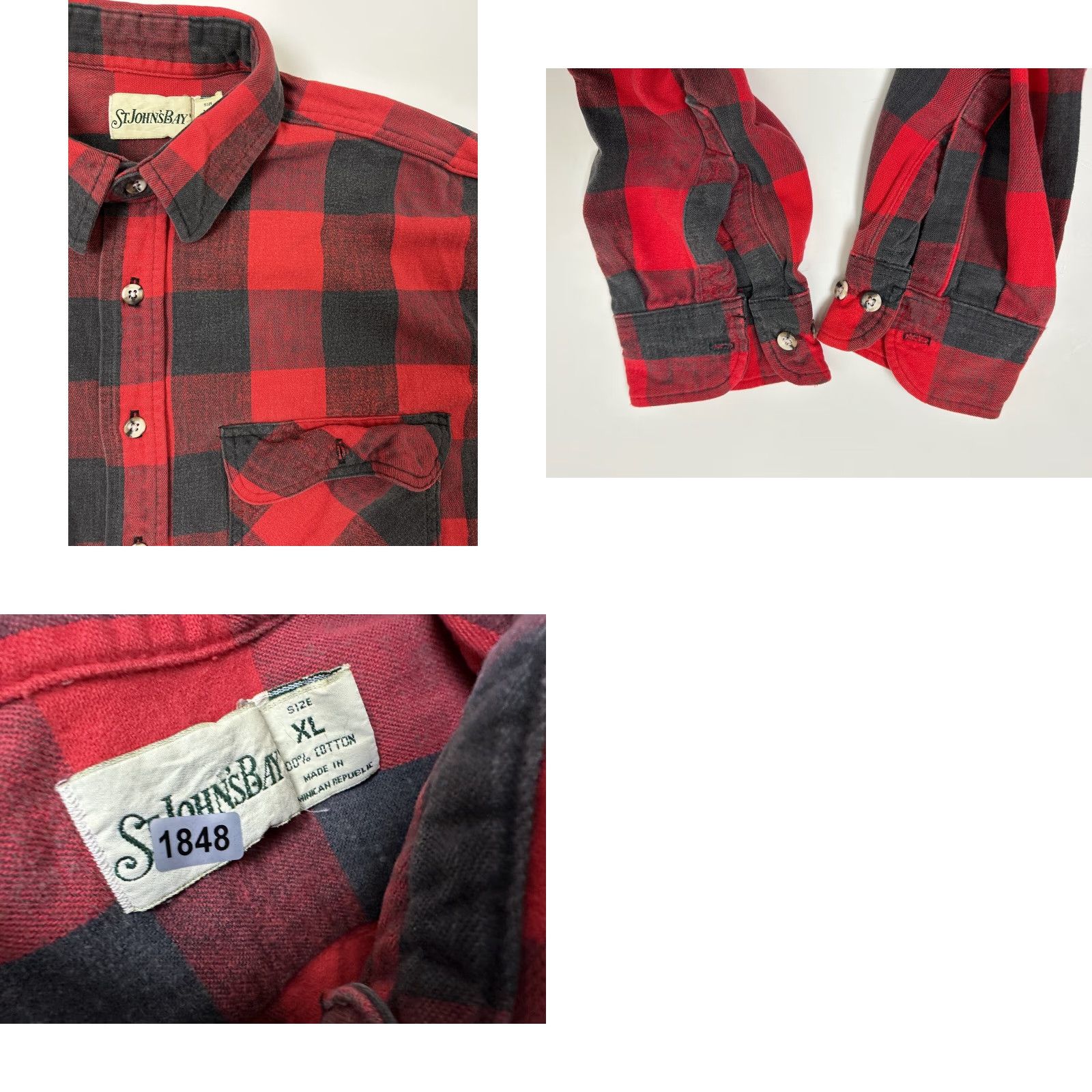 Vintage VINTAGE St. John's Bay Heavyweight Flannel Shirt Men XL Buffalo Plaid Button-Up, Long Sleeve, Red, Cotton, 80s 90s Inspired, Work/Casual, Mens Size US XL / EU 56 / 4 - 10 Thumbnail