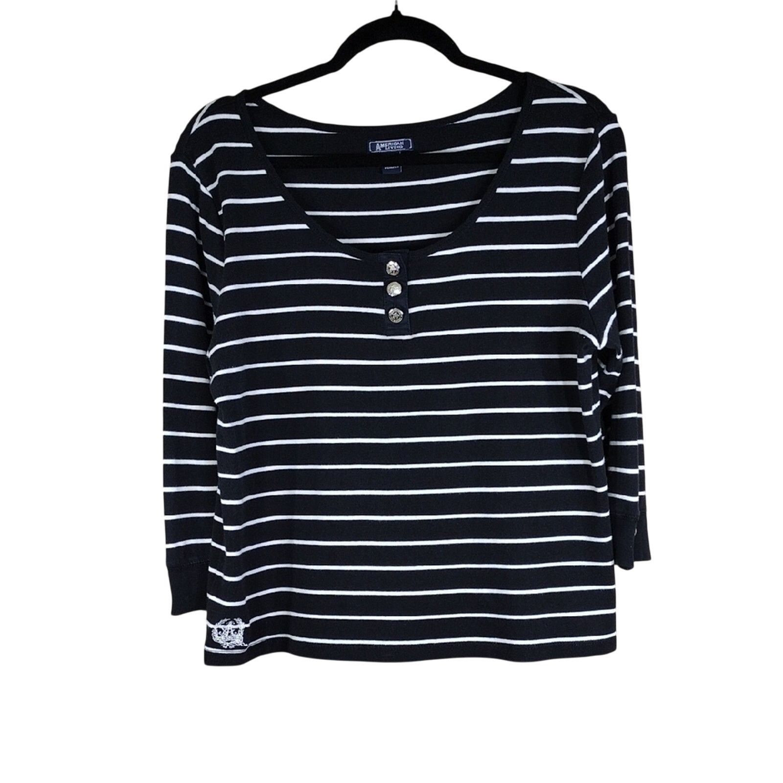 Other American Living Black White Striped Cotton Stretchy Shirt Size XL / US 12-14 / IT 48-50 - 1 Thumbnail