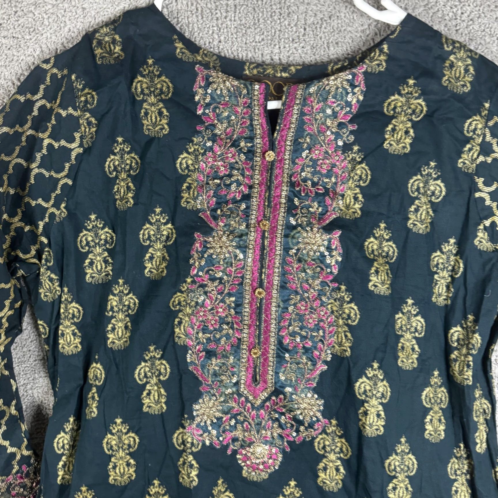 Palace Roop Sari Palace Kaftan Dress Womens 48 Green Embroidered Paisley Tunic Kurti Dressy Knee-Length Party Wedding Silk? (Note: This is placeholder) Size XL / US 12-14 / IT 48-50 - 4 Thumbnail