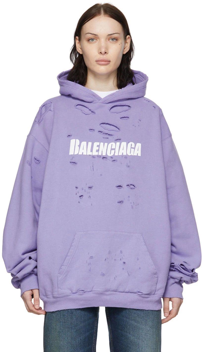 Balenciaga o1in1g1124 Caps Destroyed Hoodie in Purple Size M / US 6-8 / IT 42-44 - 1 Thumbnail
