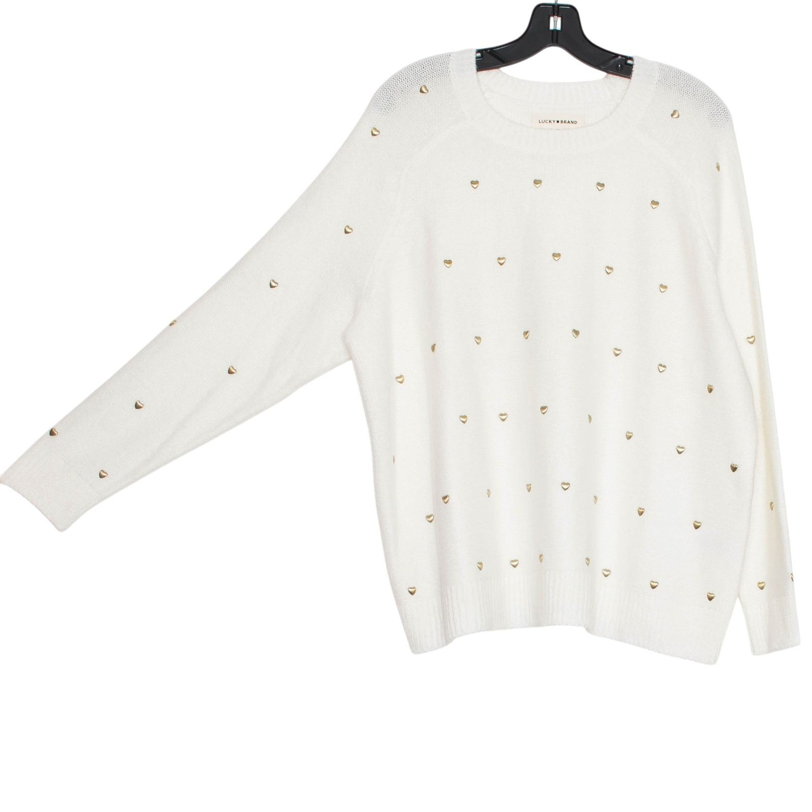 Lucky Brand NEW Lucky Brand Sweater Heart Stud Crewneck White Plus 1X Size XXL / US 16-18 / IT 52-54 - 2 Thumbnail