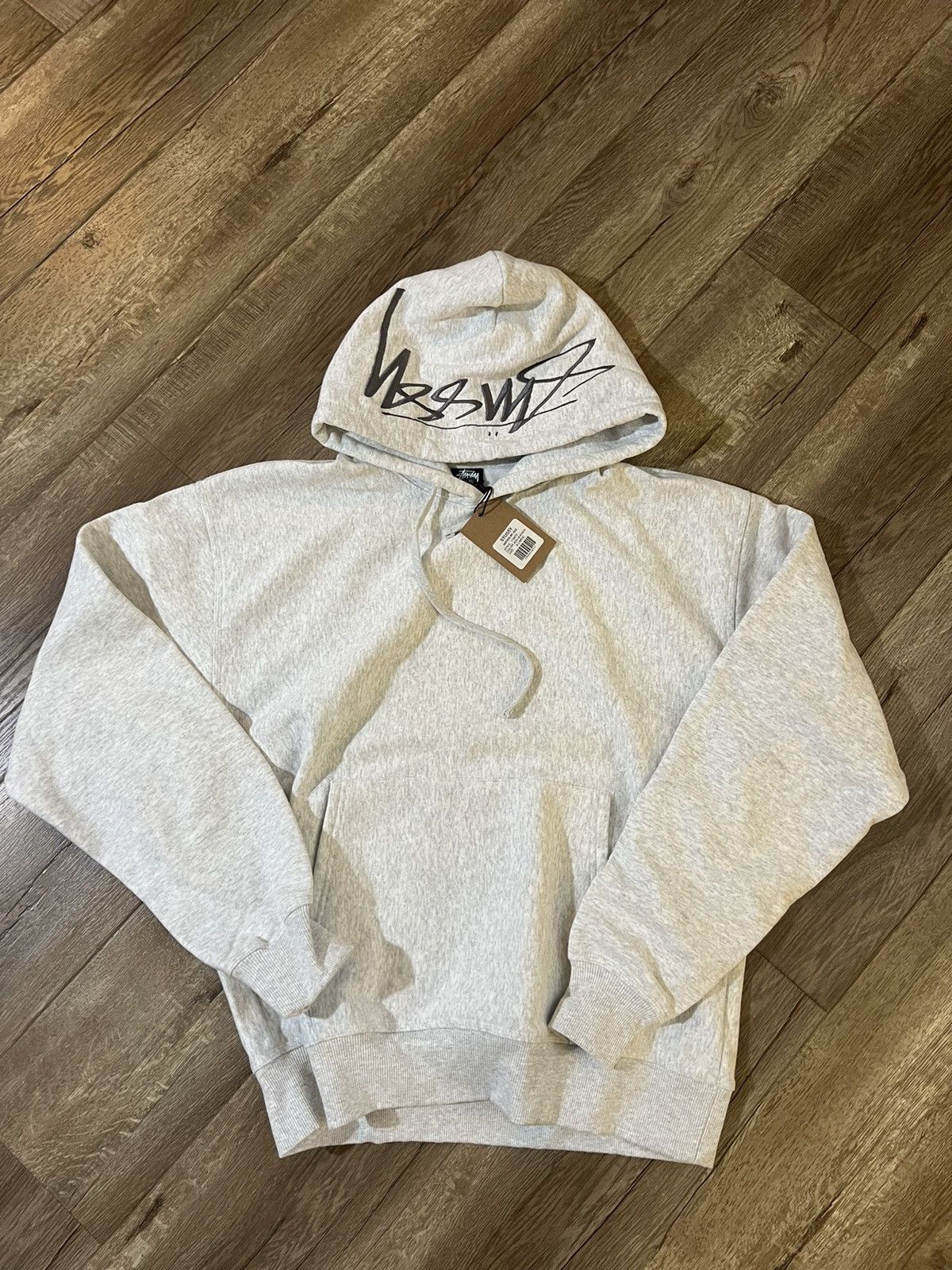 image of Stussy Hoodie Embroidered Logo XL in Grey, Men's