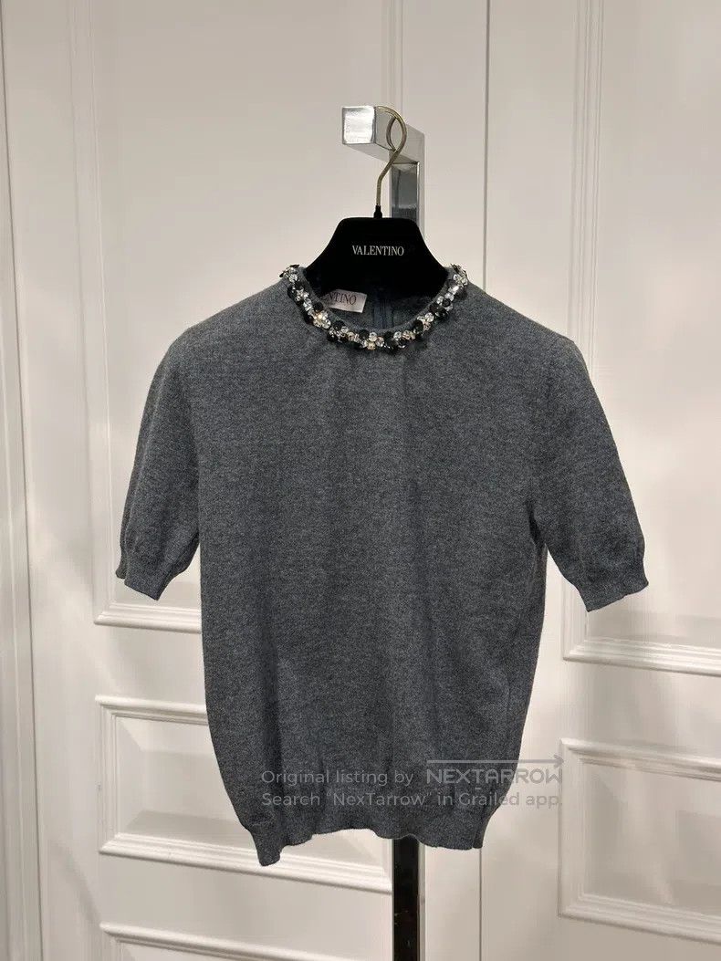 Valentino Valentino Rhinestone crew neck short-sleeved wool knit Size S / US 4 / IT 40 - 2 Thumbnail