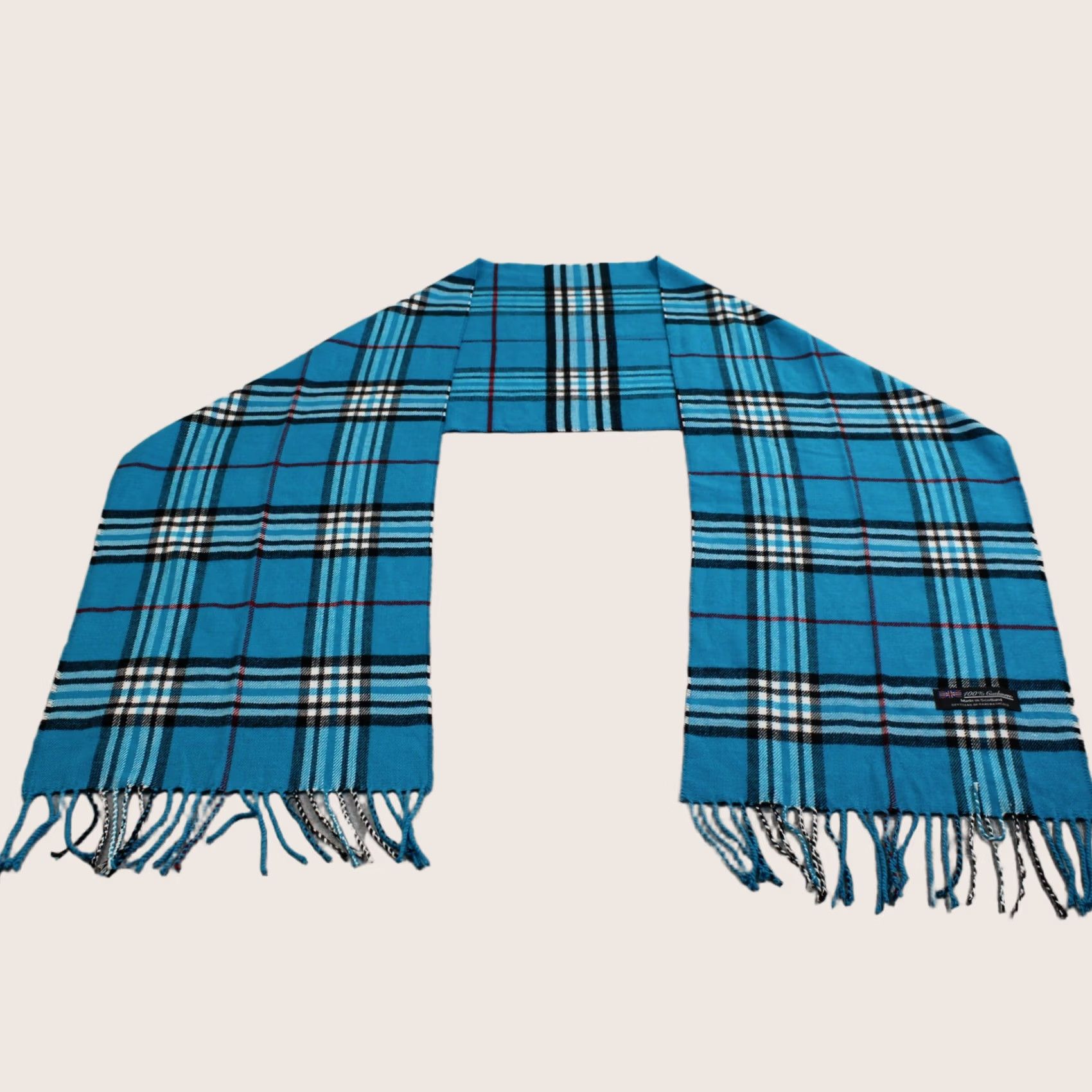 Vintage Cashmere Scarf Womens One Size Blue Plaid Tartan Fringe Scotland Winter Heritage Size ONE SIZE - 1 Thumbnail