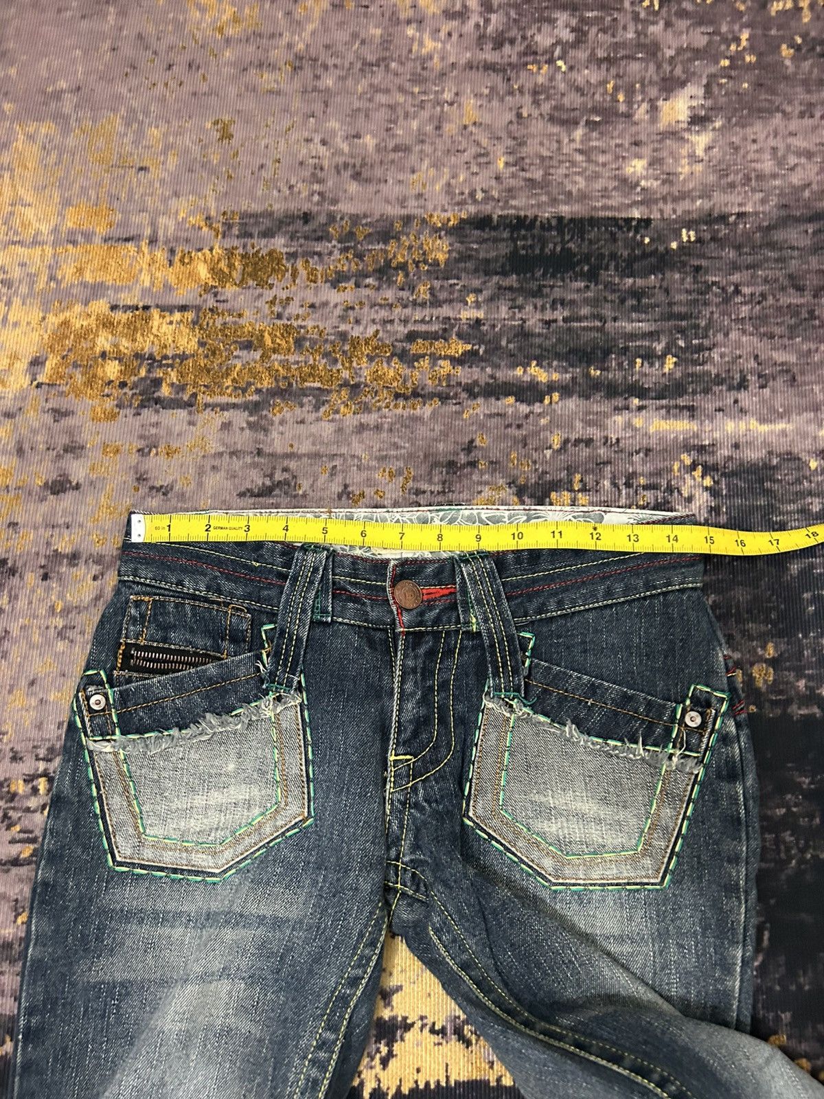 Japanese Brand Blue Moon Blue Buckle Back Flower Jeans Size US 29 - 16 Thumbnail