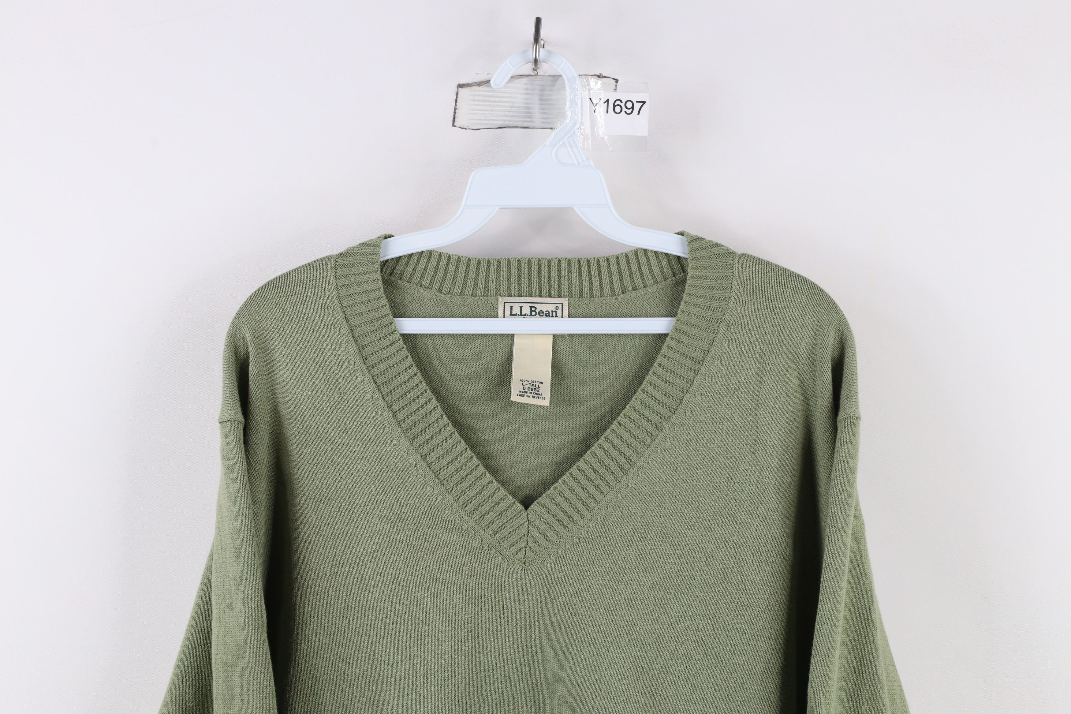 L.L. Bean × Vintage Vintage 90s LL Bean Blank Cotton Knit V-Neck Sweater Size US L / EU 52-54 / 3 - 2 Thumbnail