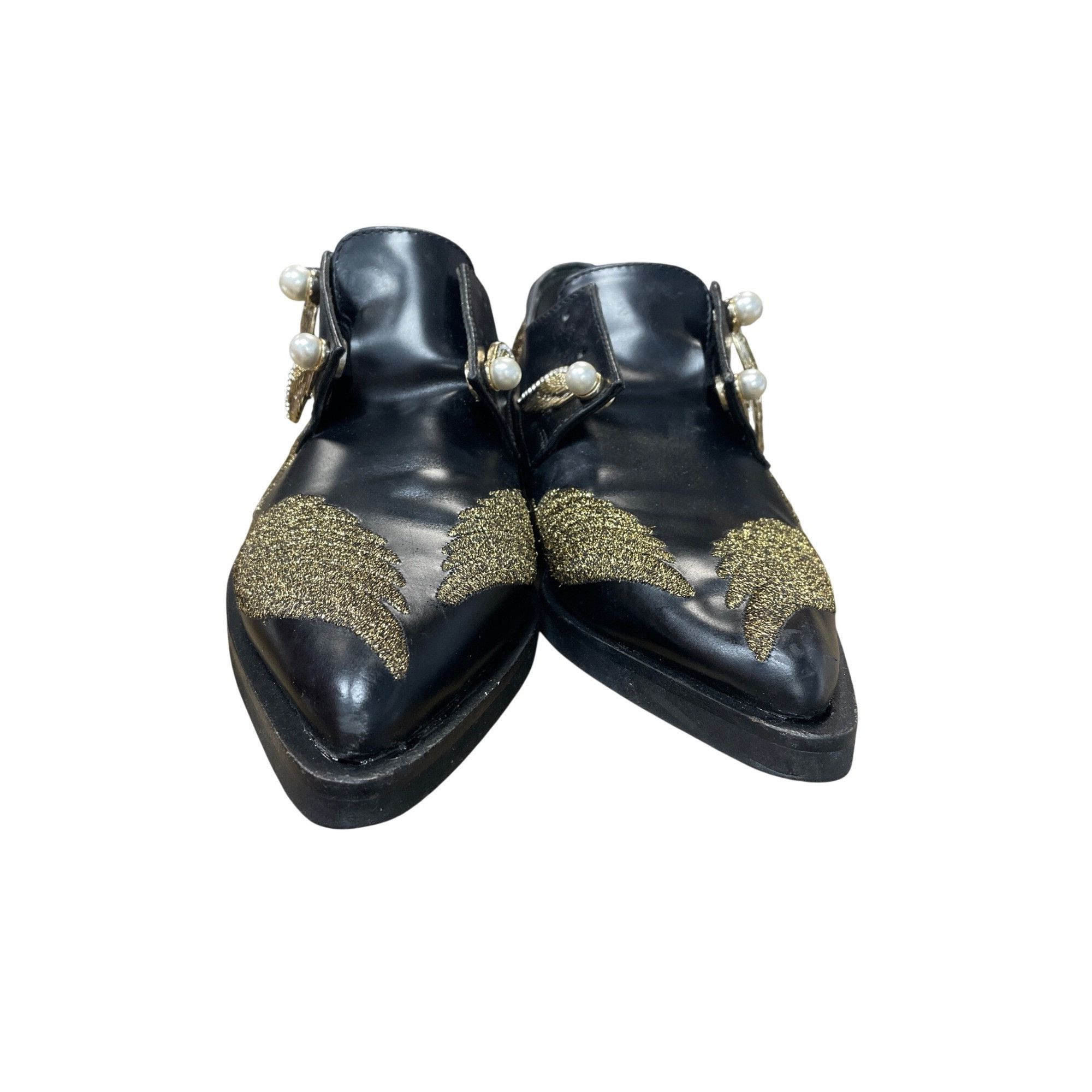Other Coliac Italy made womans Black Leather Wing Pearl Loafers Sz Size US 7 / IT 37 - 8 Thumbnail