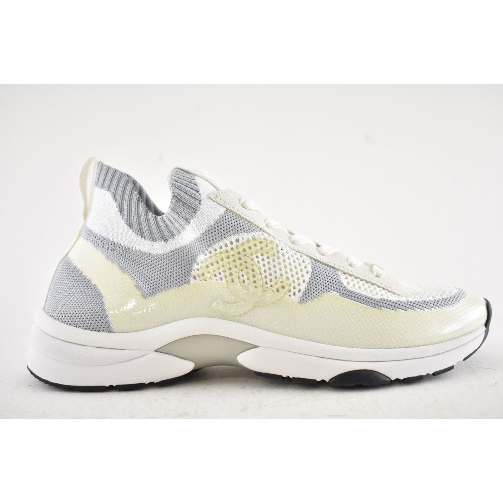 Chanel Chanel 22C Mens White Grey Knit Trainer Sneaker 44 11 Size US 11 / EU 44 - 2 Thumbnail