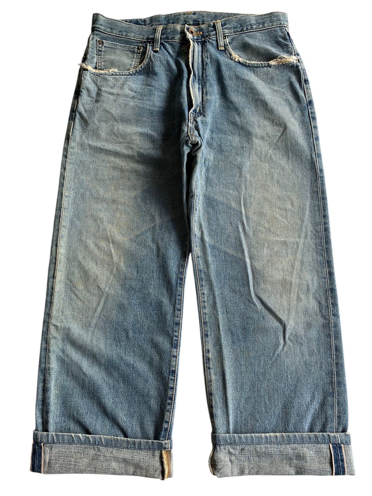 Kapital VINTAGE EDWIN 505 BAGGY SELVEDGE FADED DISTRESSED DENIM Size US 33 - 4 Thumbnail