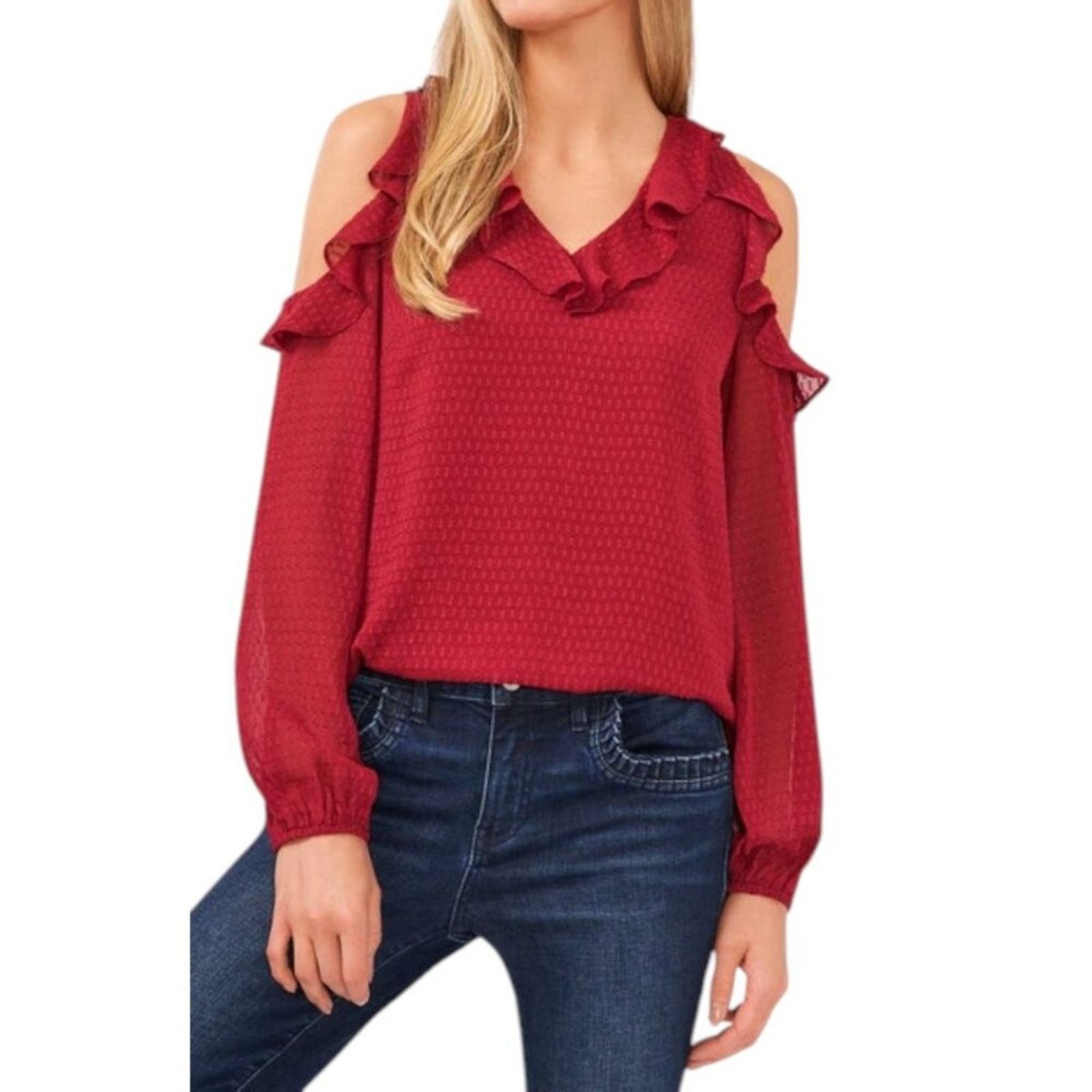 Other CeCe Ruffled Clip Dot Blouse Red Size Large NWOT $89 MSRP Size L / US 10 / IT 46 - 1 Thumbnail