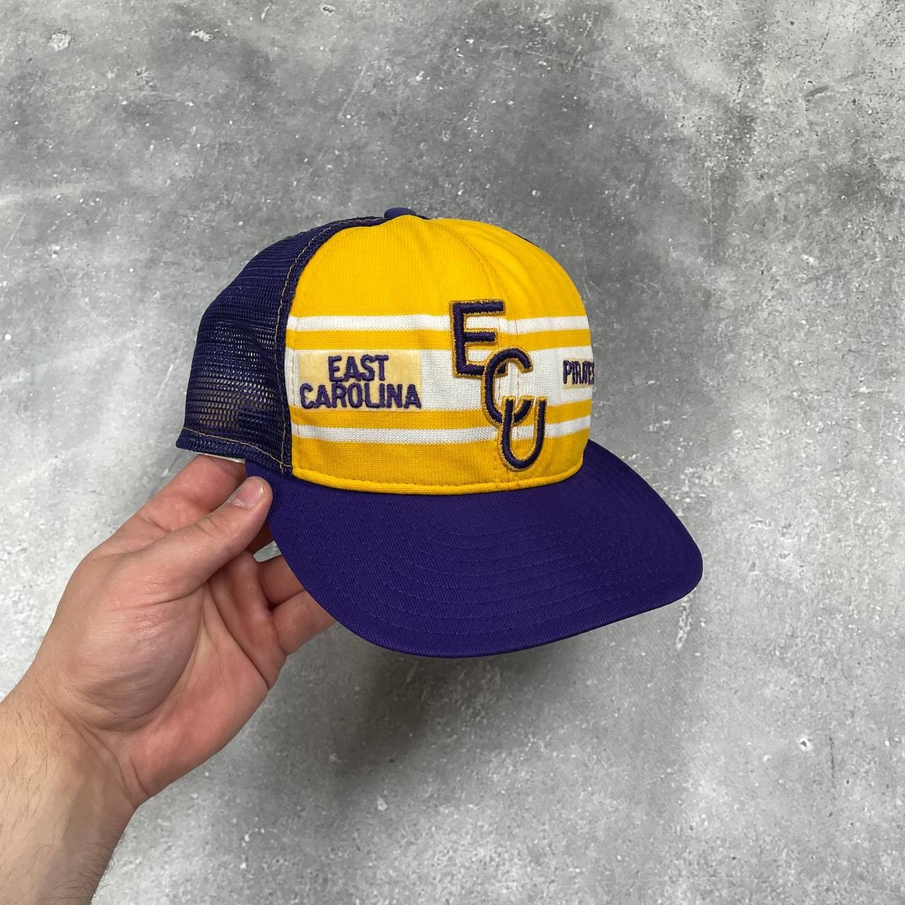 NFL × Vintage Vintage 80s East Carolina Pirates Double Knit Trucker Hat Size ONE SIZE - 1 Thumbnail