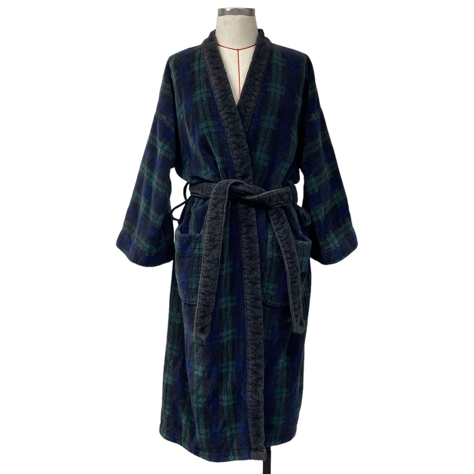 Perry Ellis Perry Ellis Portfolio Mens One Size Plaid Terry Bath Robe Size ONE SIZE - 1 Thumbnail