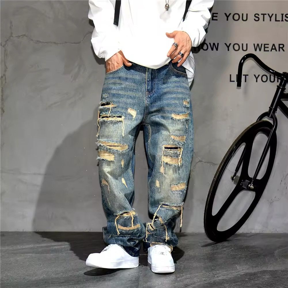 Japanese Brand × Jean Hand Sewn Patch Ripped Baggy Denim Size US 35 - 1 Thumbnail