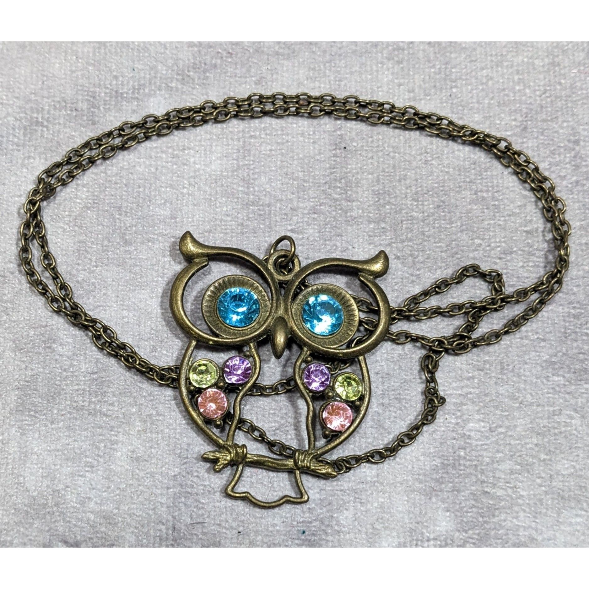 Other Whimsical Owl Themed Rainbow Gemmed Antiqued Gold Tone Penda Size ONE SIZE - 8 Thumbnail