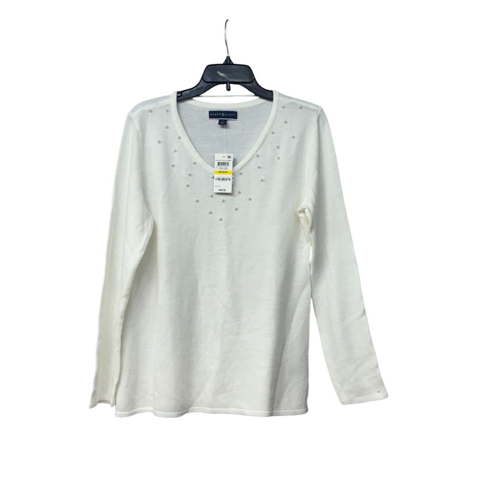 Other Karen Scott Luxsoft Faux-Pearl V-neck sweater, Winter White Size M / US 6-8 / IT 42-44 - 9 Thumbnail