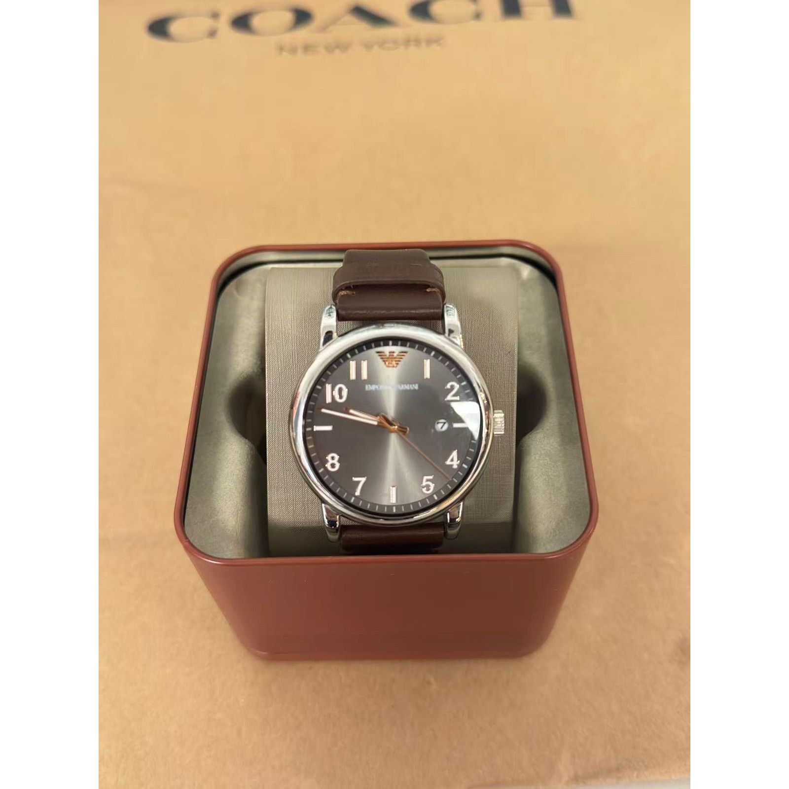 Emporio Armani Emporio Armani Grey Dial 43mm Brown Leather Watch AR11175 Size ONE SIZE - 1 Thumbnail
