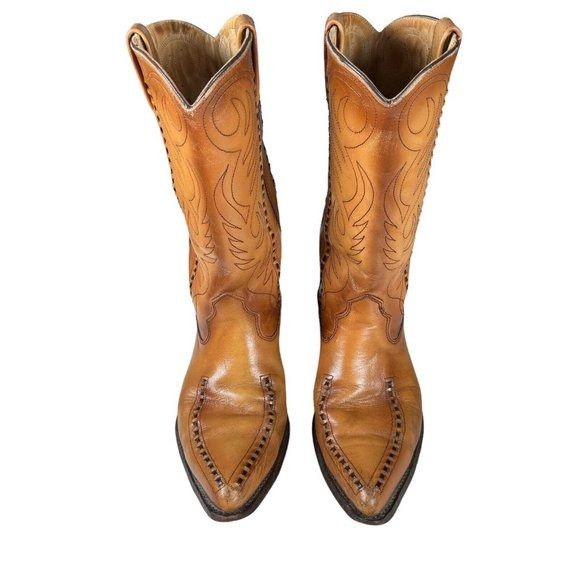 Genuine Leather × Vintage Vintage Double-H Cowboy Western Boots USA Made Patina Saddle Size US 10.5 / EU 43-44 - 4 Thumbnail