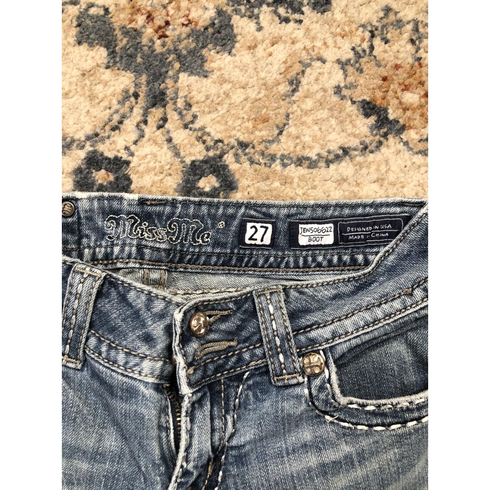 Miss Me Miss Me Jeans Womens 27 Blue Bootcut JENS0602Z Distressed Embellished Denim Size 27" / US 4 / IT 40 - 6 Thumbnail