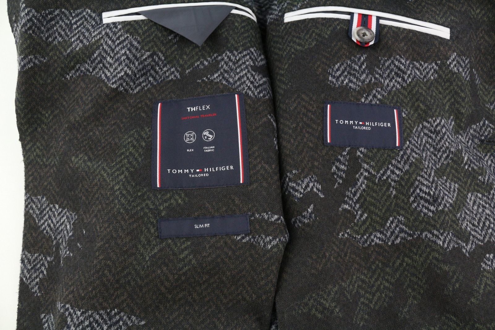 Tommy Hilfiger JERSEY RAW CUT SLIM XS Camouflage THFlex Wool Blazer 85174 Size US XS / EU 42 / 0 - 8 Thumbnail