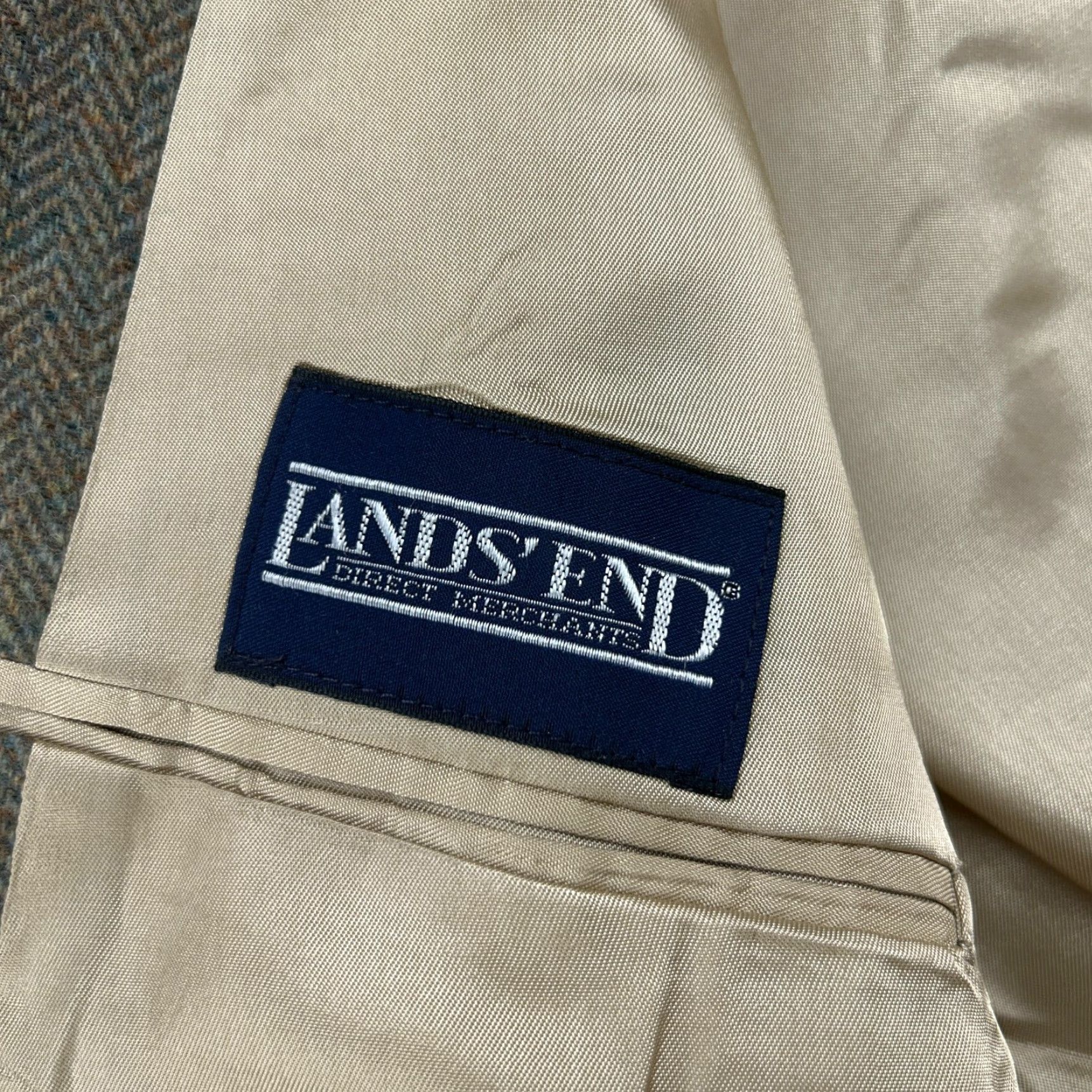 Lands' End VINTAGE Lands' End Blazer Mens 40 Green Herringbone Tweed Wool USA Regular Single-Breasted 2 Button Notch Lapel Jacket Coat Dress Shirt UI Size 40R - 7 Thumbnail