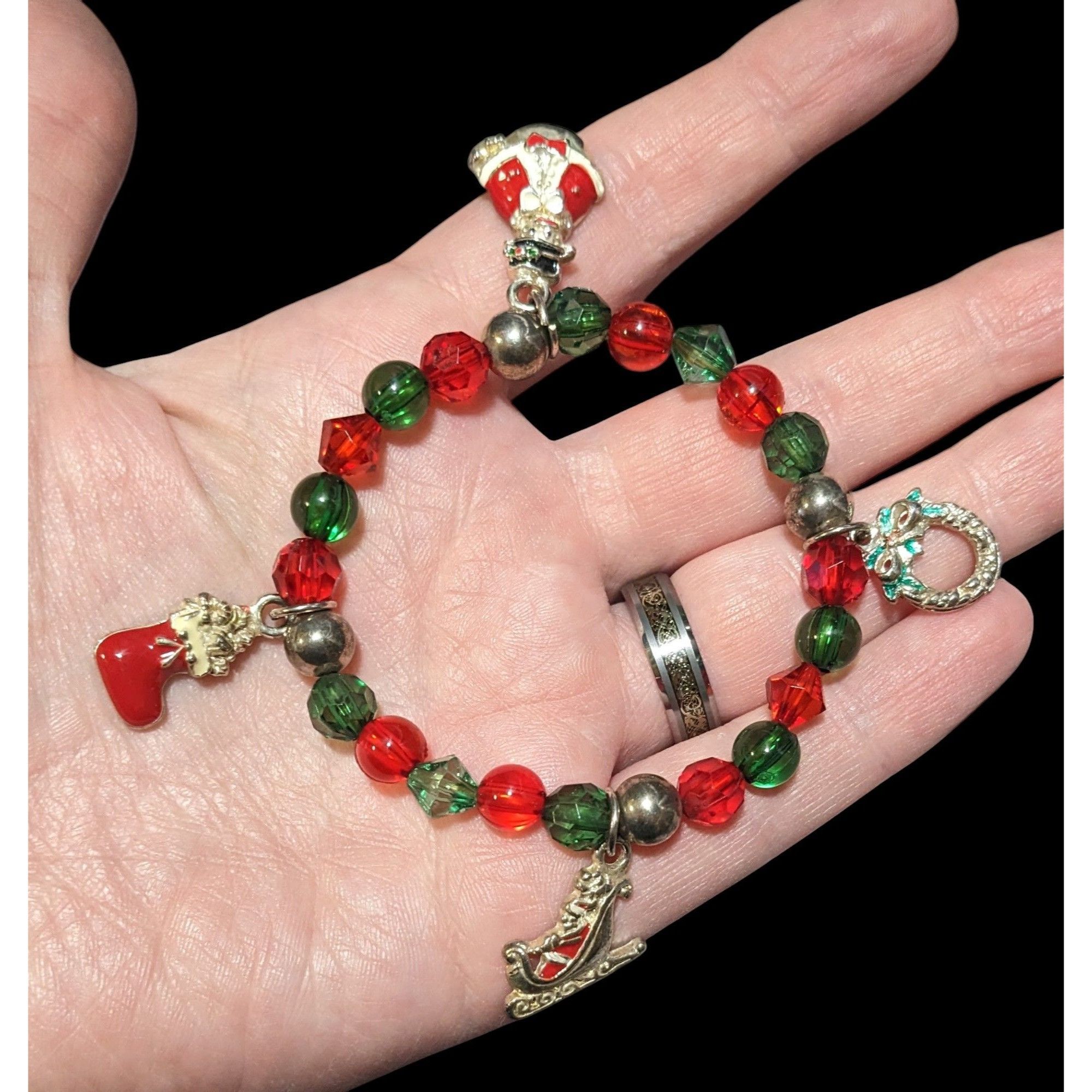 Other Christmas Holiday Charm Beaded Stretch Bracelet Size ONE SIZE - 2 Thumbnail
