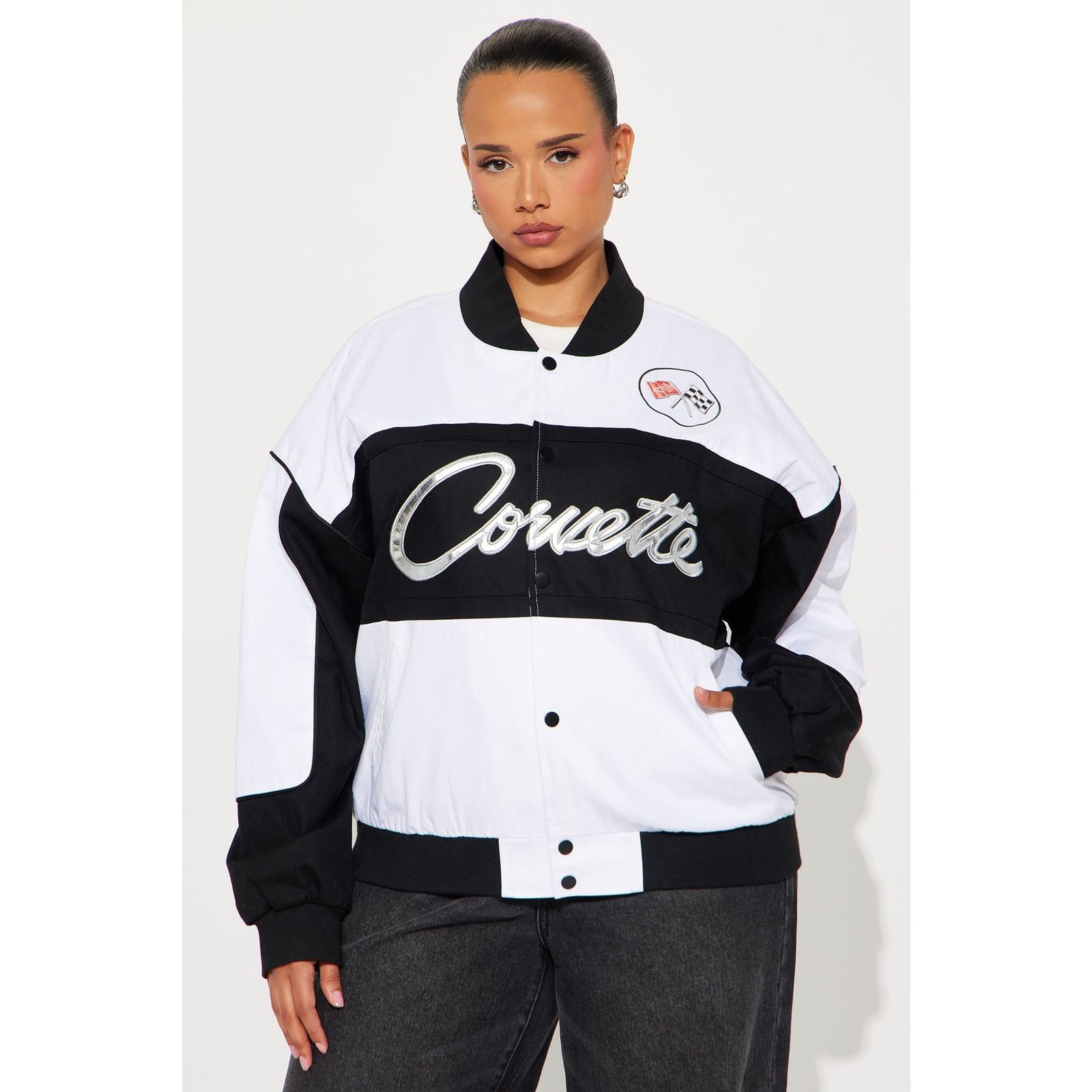 Other Show Off Corvette Bomber Jacket - Black/White - Size M Size M / US 6-8 / IT 42-44 - 6 Thumbnail