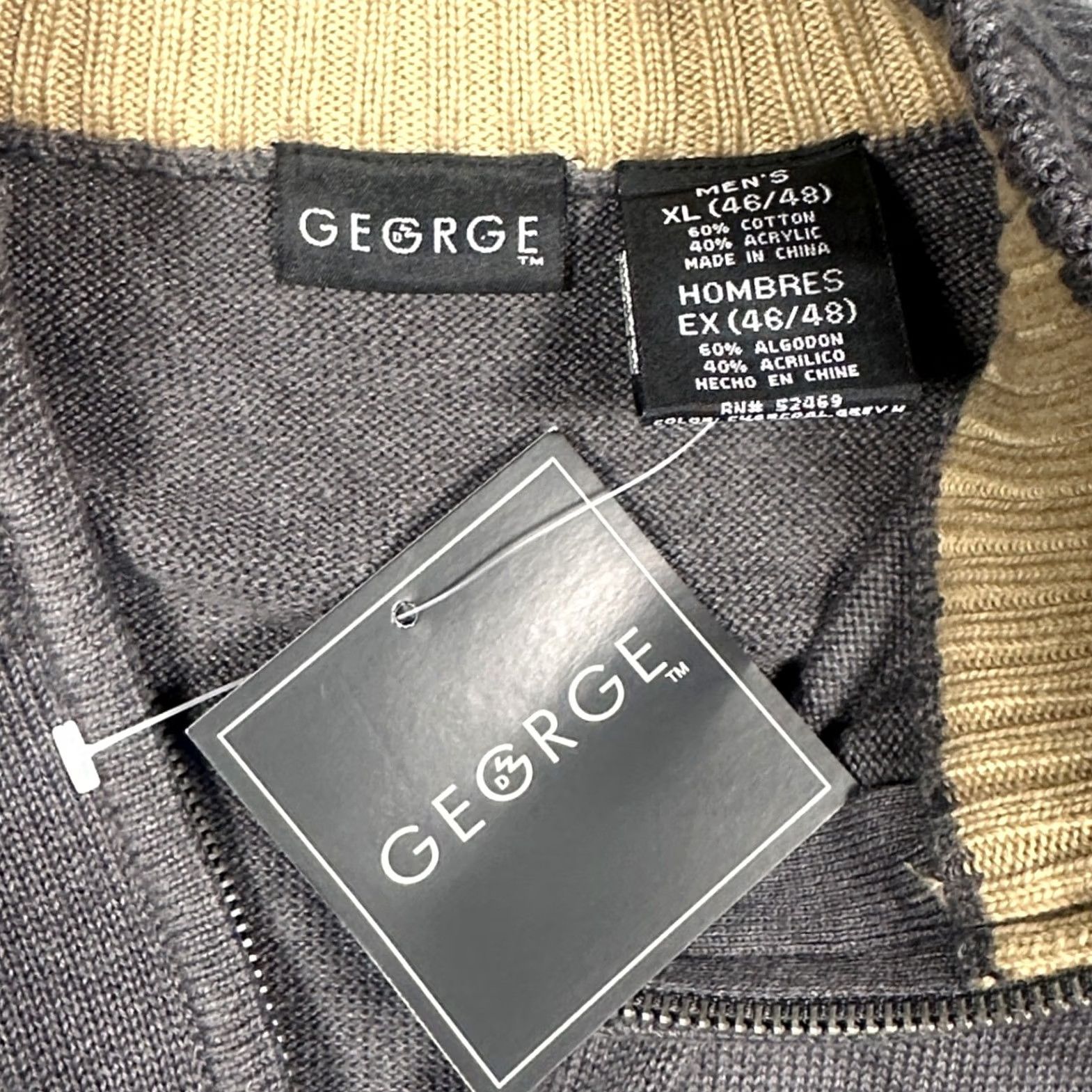 George George Quarter-Zip Sweater Mens XL Charcoal Grey New Cotton Blend Mock Neck Size US XL / EU 56 / 4 - 7 Thumbnail