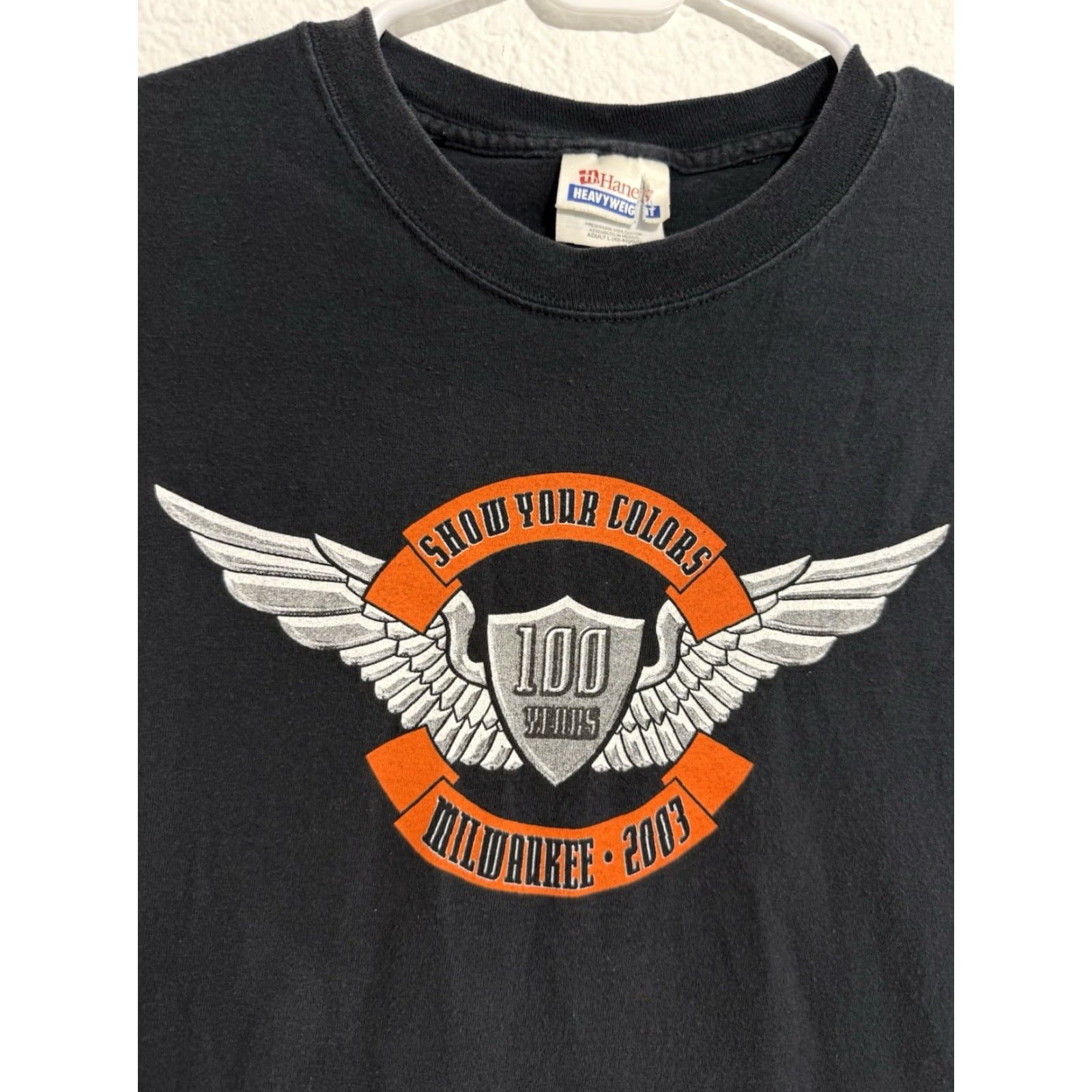 Hanes Vtg Hanes Motorcycle T-Shirt L Black Graphic Print Crew Neck Mens 1980s 2003 Eagle Milwaukee Speed Limit Size US L / EU 52-54 / 3 - 7 Thumbnail