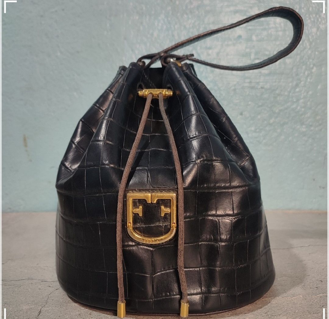 Furla Croc Bucket Bag in Black, Women's