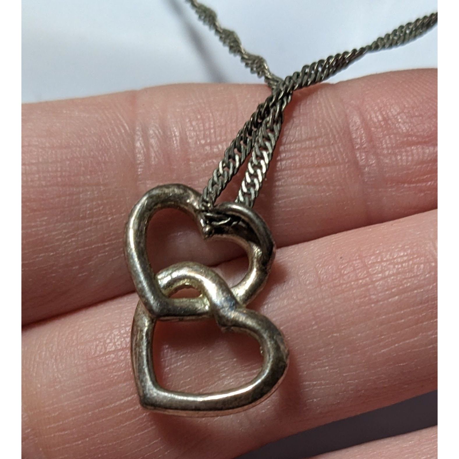 Other Silver Tone Rhinestone Double Heart Pendant Necklace Size ONE SIZE - 10 Thumbnail