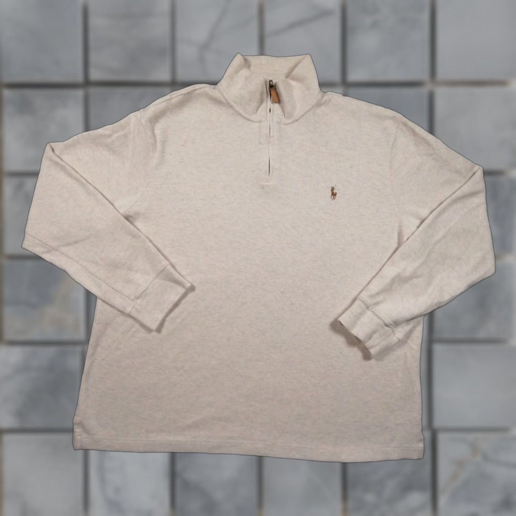 Polo Ralph Lauren VINTAGE Polo Ralph Lauren Sweater Shirt Mens XL Beige 1/4 Zip Pullover Estate Rib Preppy Mens Size US XL / EU 56 / 4 - 1 Thumbnail
