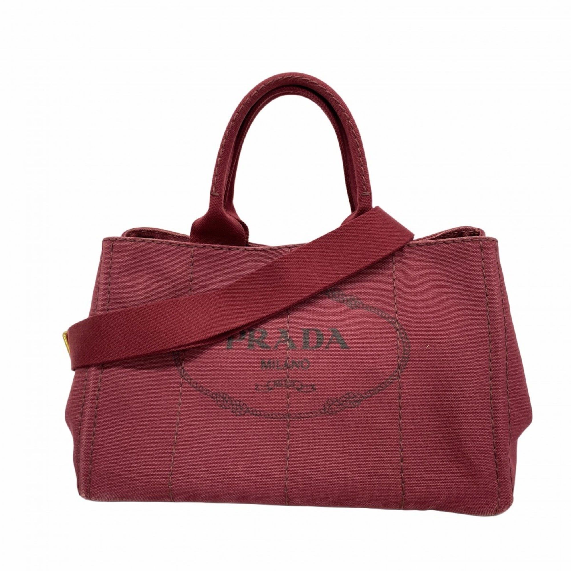 Prada Canapa Canvas Handbag Bordeaux 2-Way Bag for Women