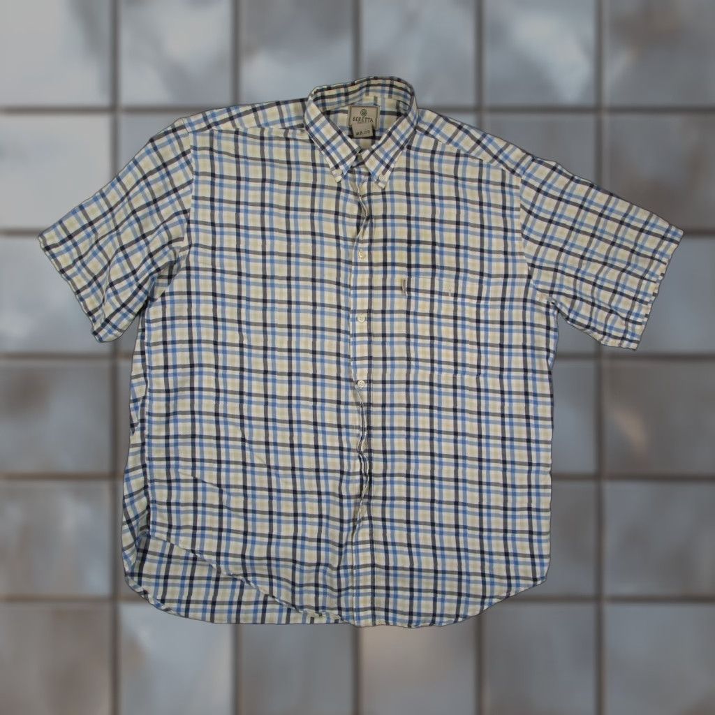 Vintage Beretta Shirt Mens XL Blue White Plaid Short Sleeve Button Down Cotton Casual Shirt Button-Down Collar Front Pocket Classic Fit Men’s Not Vintage Size US XL / EU 56 / 4 - 1 Thumbnail