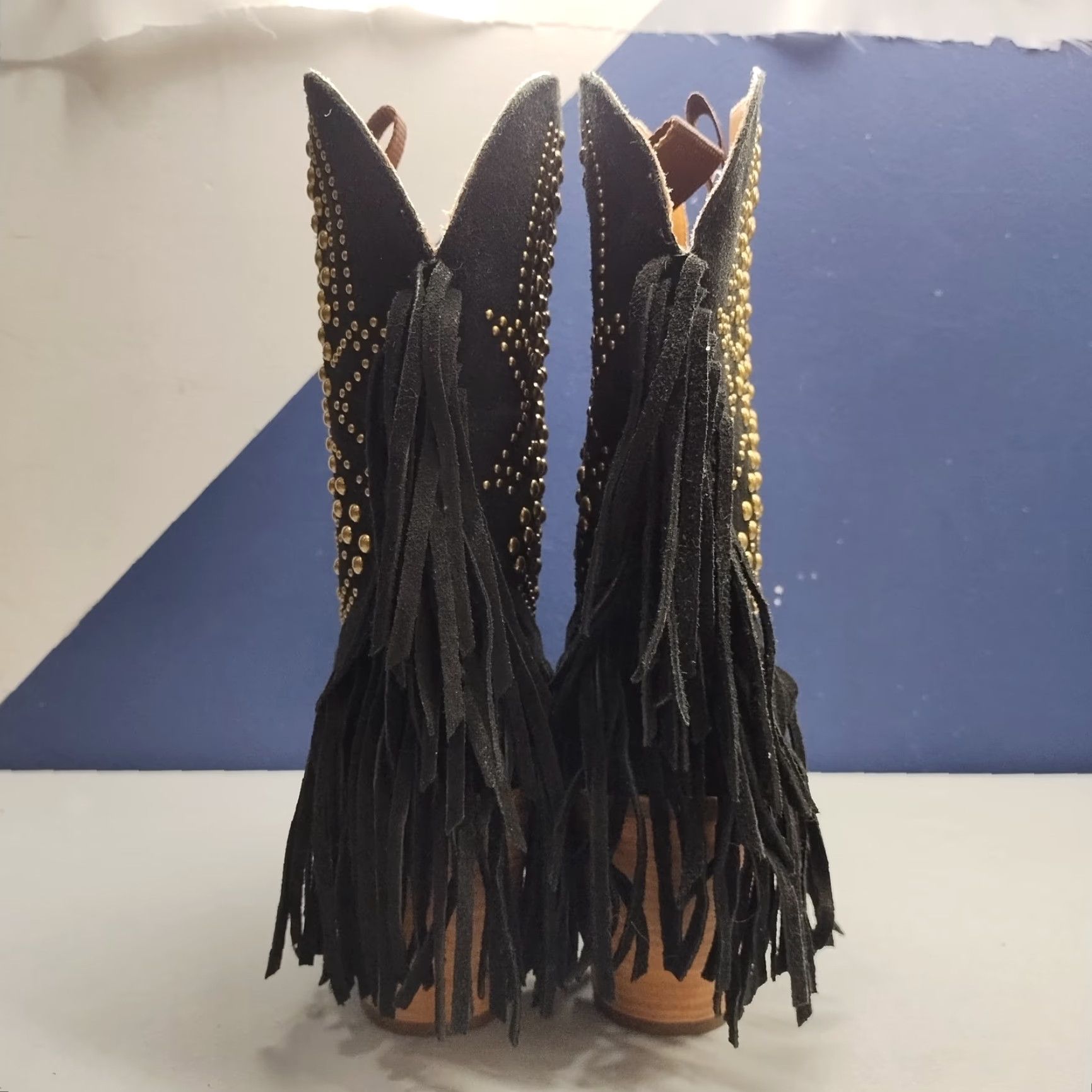 Vintage Dingo Star Power Western Boots Womens US 9M Black Leather Fringe Studded DI2357 NWOB Women Size 9 Western Boot Size US 9 / IT 39 - 5 Thumbnail