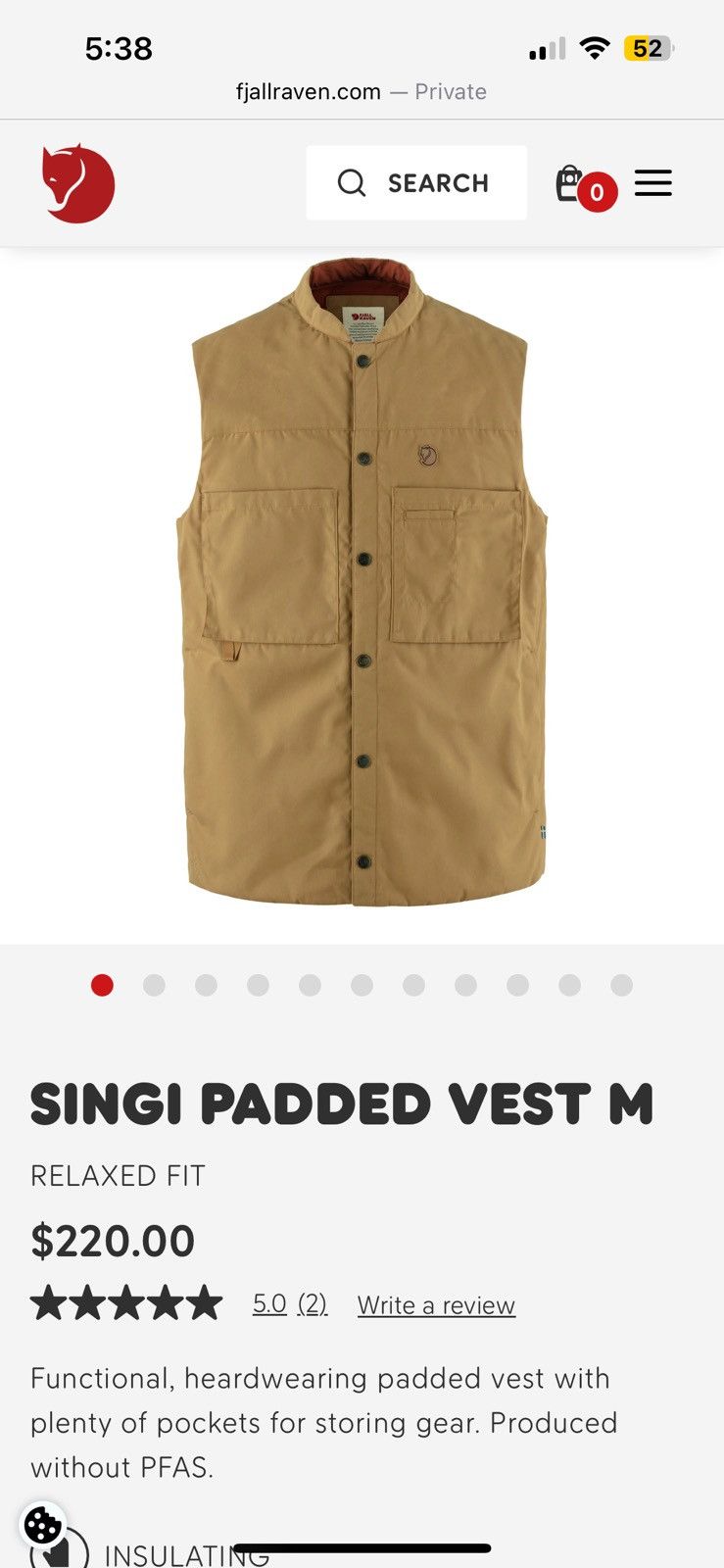 Fjallraven Fjallraven Singi Padded Vest Size US L / EU 52-54 / 3 - 14 Thumbnail