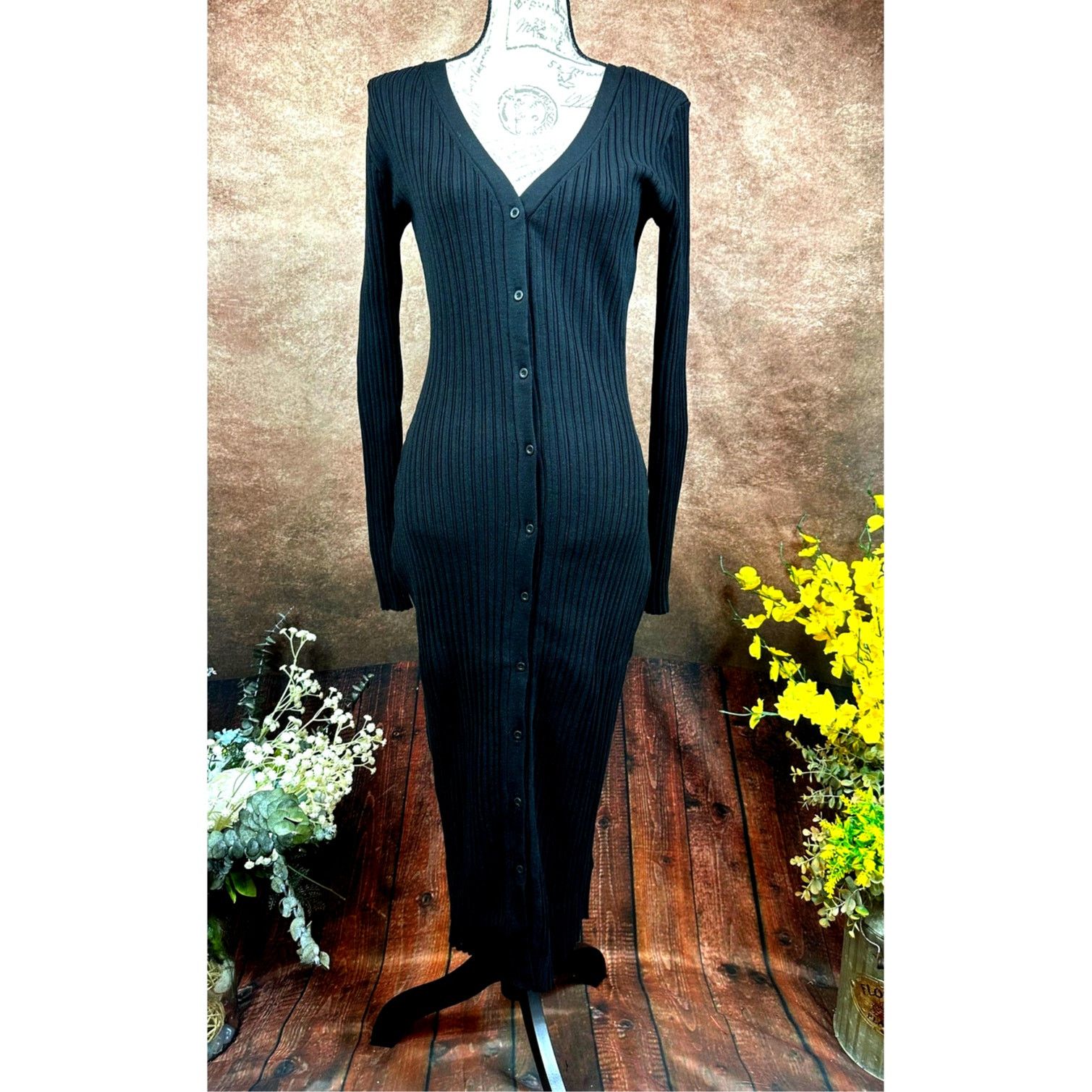 Other LITA By Ciara Rib Cardigan Button Front Midi Dress Black M Size M / US 6-8 / IT 42-44 - 10 Thumbnail