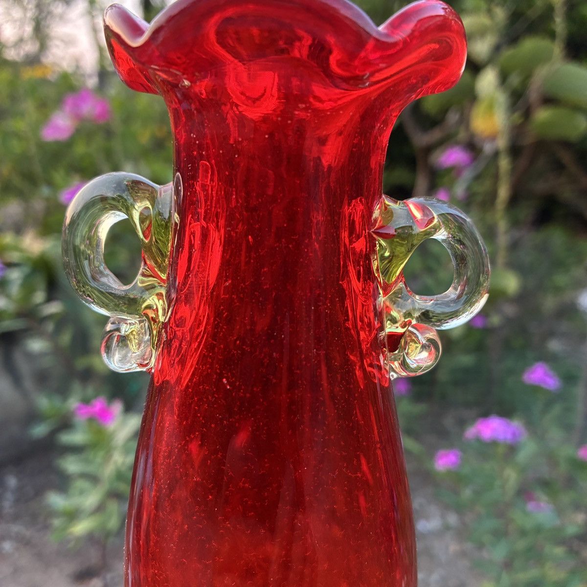 Other Vintage Amberina Glass Vase Applied Clear Mid Century Size ONE SIZE - 6 Thumbnail