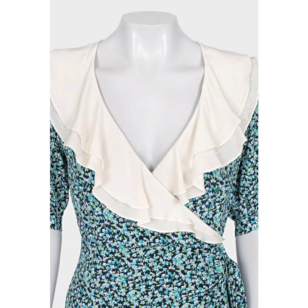 Alessandra Rich Alessandra Rich Blue Floral Silk Dress Sz.40 Size S / US 4 / IT 40 - 4 Thumbnail