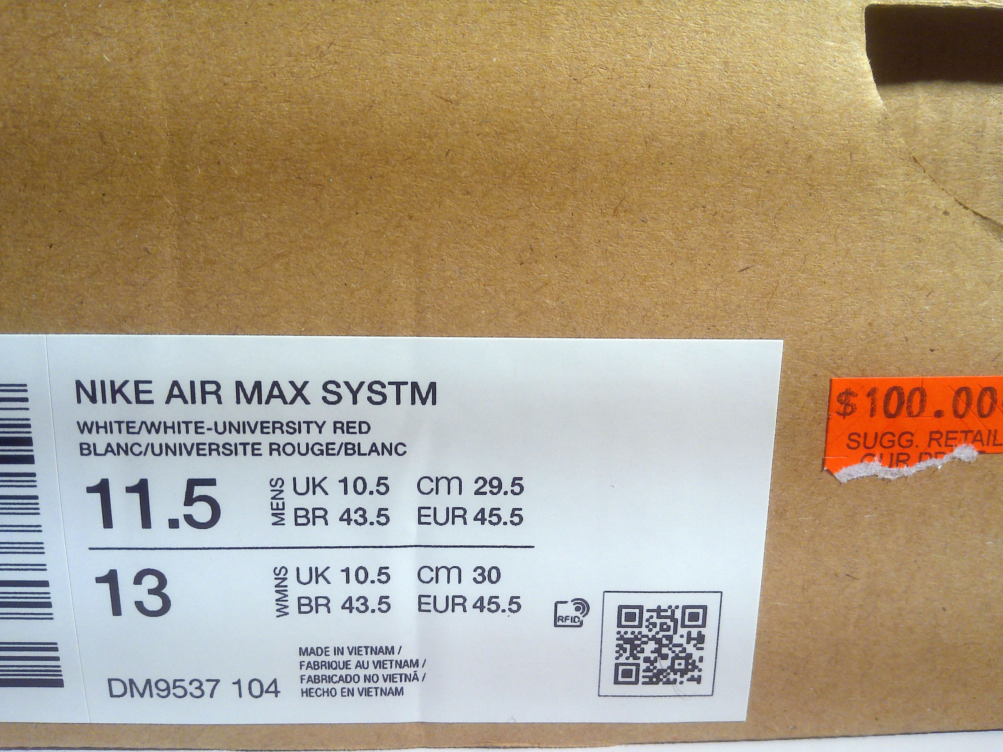 Nike Nike Air Max SYSTM White University Red New in Box Size US 11.5 / EU 44-45 - 8 Thumbnail